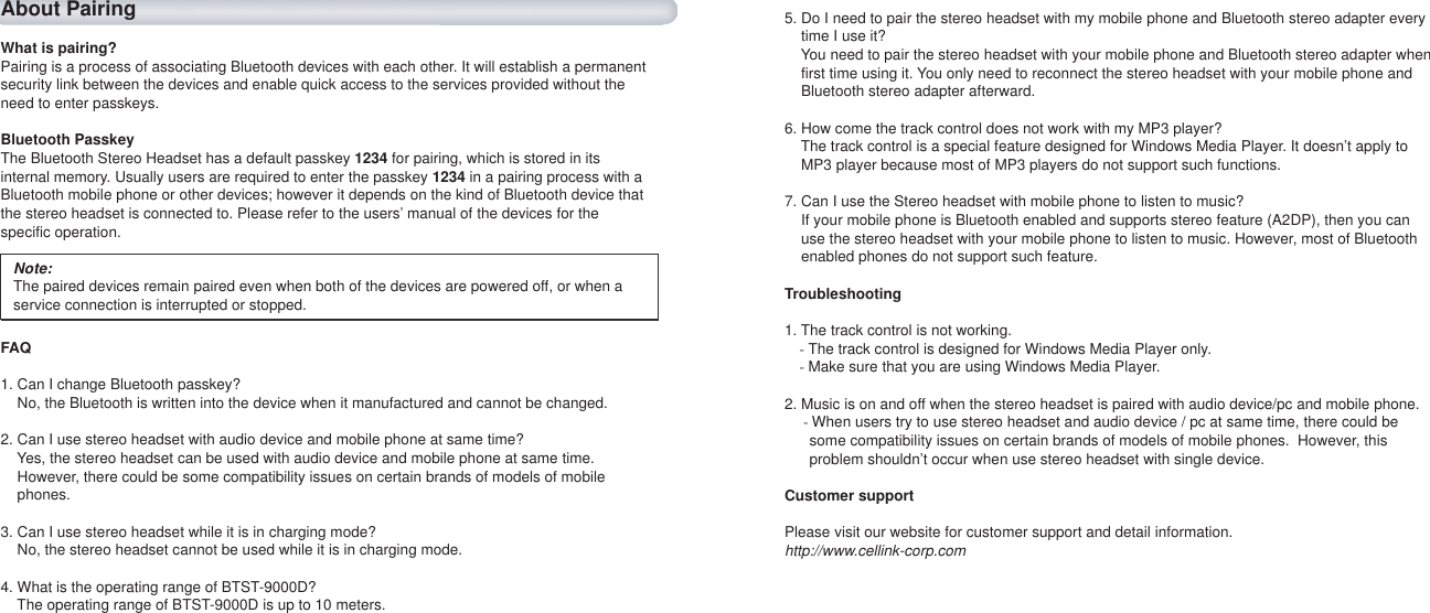 Page 7 of Cellink 4710874203747 Bluetooth Stereo Audio Dongle User Manual partI