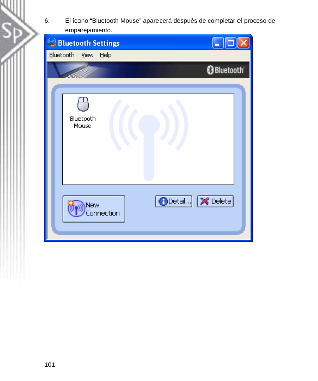 6.  El ícono “Bluetooth Mouse” aparecerá después de completar el proceso de emparejamiento.  101  