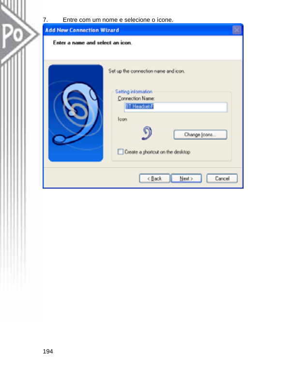 7.  Entre com um nome e selecione o ícone.  194  
