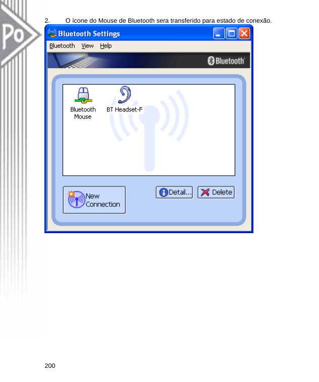 2.  O ícone do Mouse de Bluetooth sera transferido para estado de conexão.  200  