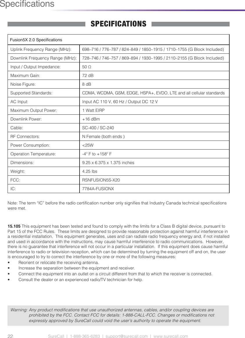 Page 22 of Cellphone Mate SureCall FUSION5S-X20 5 Band Cellular in Building Booster User Manual