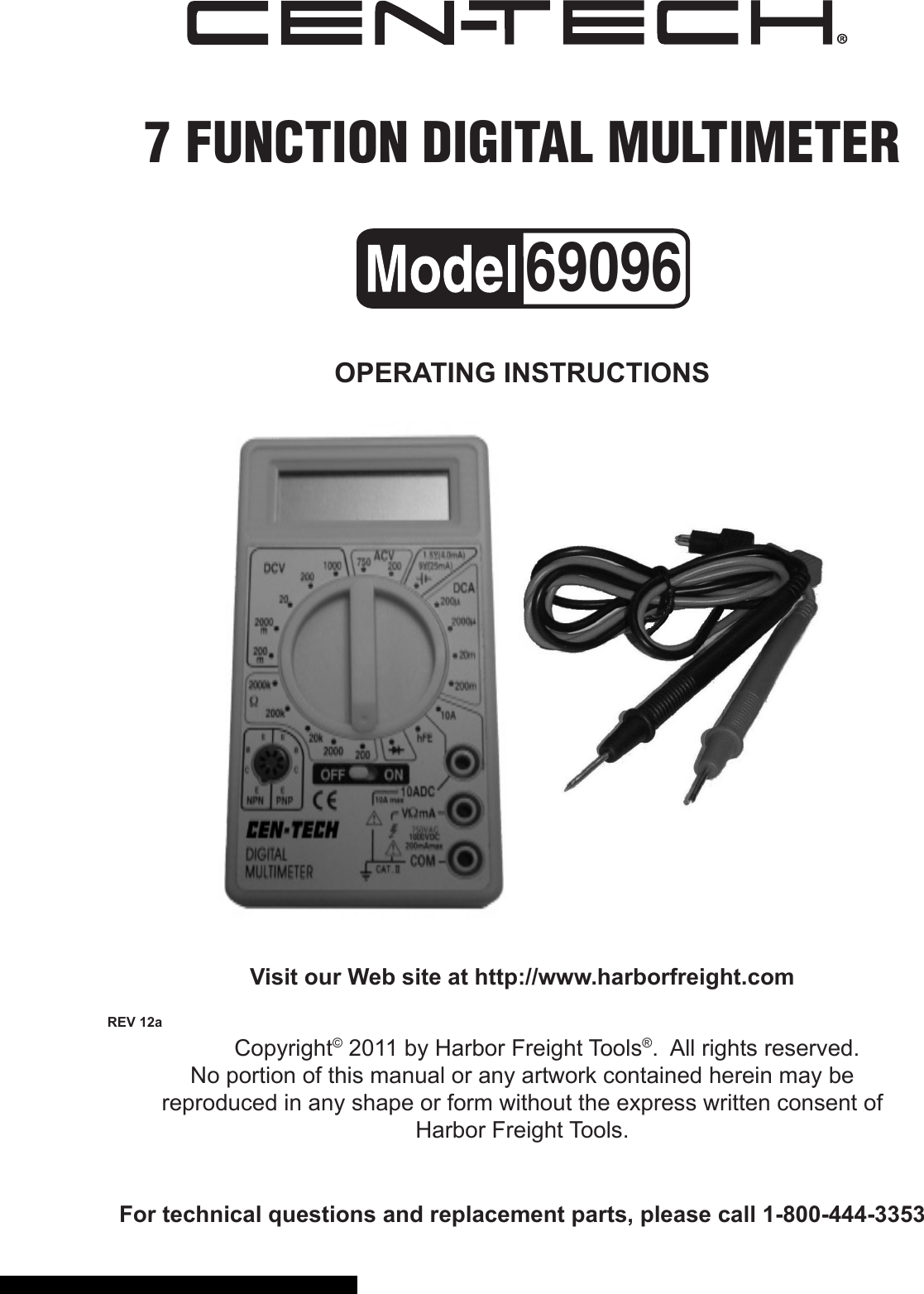 Cen Tech 69096 Operating Instructions Manual 820212 ManualsLib Makes It