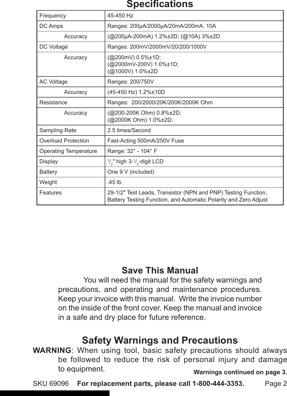 Page 2 of 7 - Cen-Tech Cen-Tech-69096-Operating-Instructions-Manual-820212 ManualsLib - Makes It Easy To Find Manuals Online! User Manual