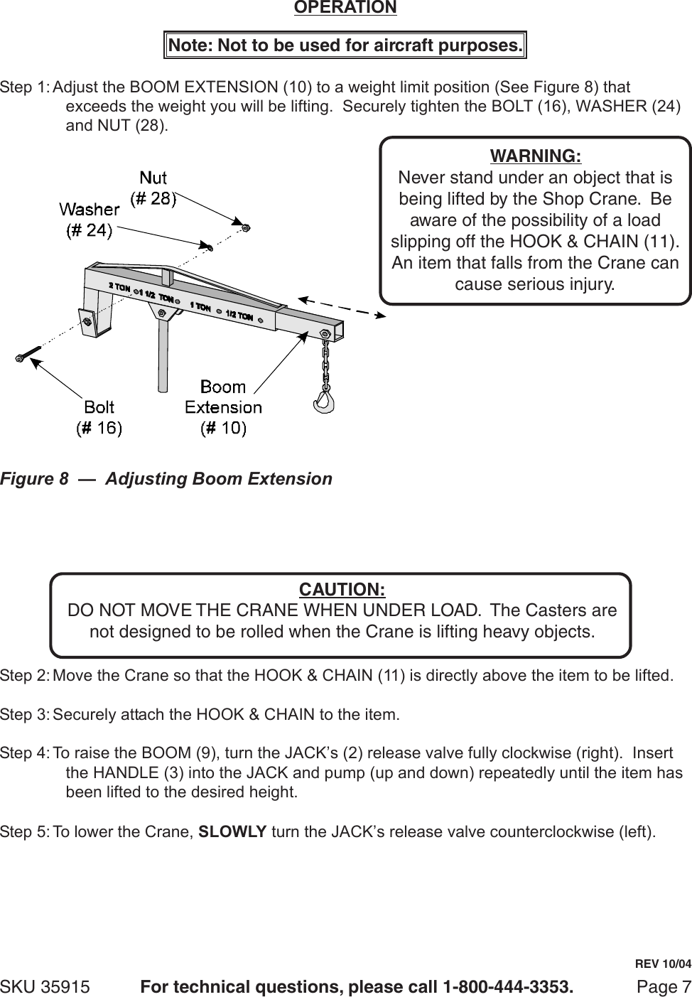 Page 7 of 11 - Central-Hydraulics Central-Hydraulics-2-Ton-Foldable-Shop-Crane-35915-Users-Manual- 35915 Jack Manual  Central-hydraulics-2-ton-foldable-shop-crane-35915-users-manual