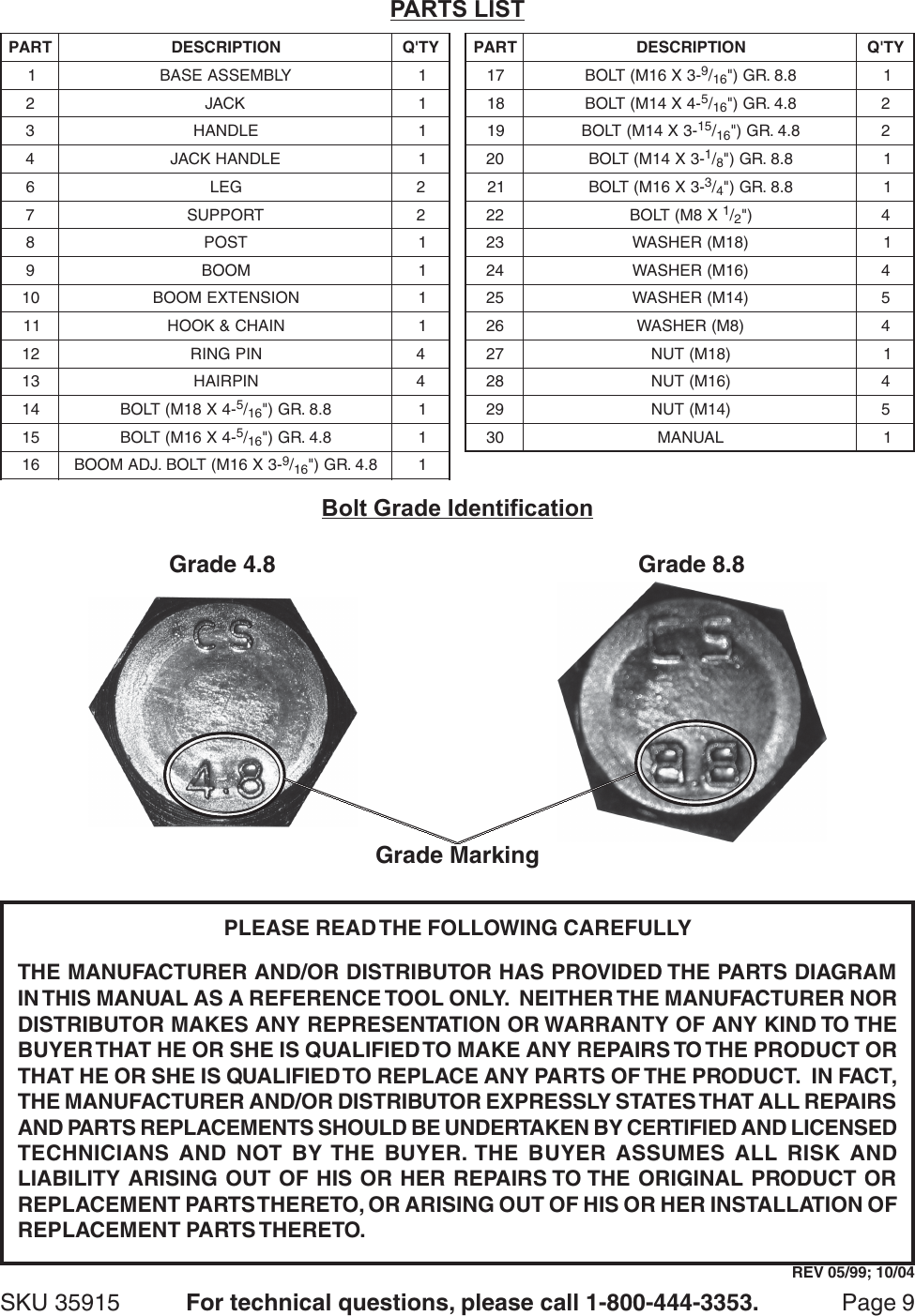Page 9 of 11 - Central-Hydraulics Central-Hydraulics-2-Ton-Foldable-Shop-Crane-35915-Users-Manual- 35915 Jack Manual  Central-hydraulics-2-ton-foldable-shop-crane-35915-users-manual