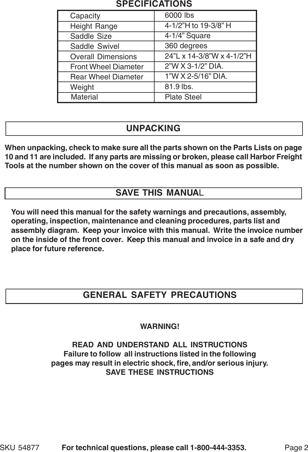 Page 2 of 11 - Central-Hydraulics Central-Hydraulics-54877-Users-Manual- 34271 Floor Jack  Central-hydraulics-54877-users-manual