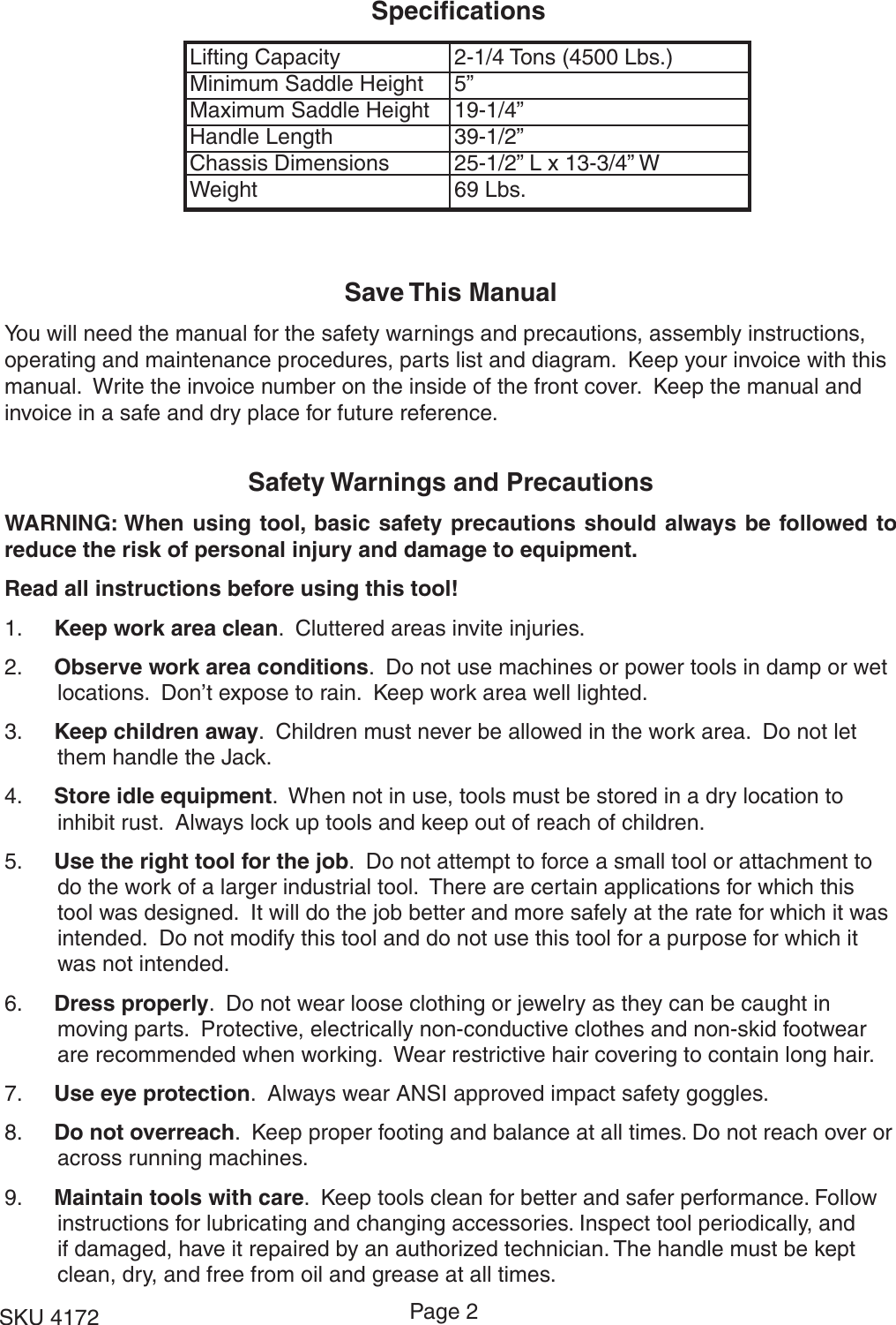 Page 2 of 9 - Central-Hydraulics Central-Hydraulics-Automobile-Parts--4172-Users-Manual-  Central-hydraulics-automobile-parts--4172-users-manual