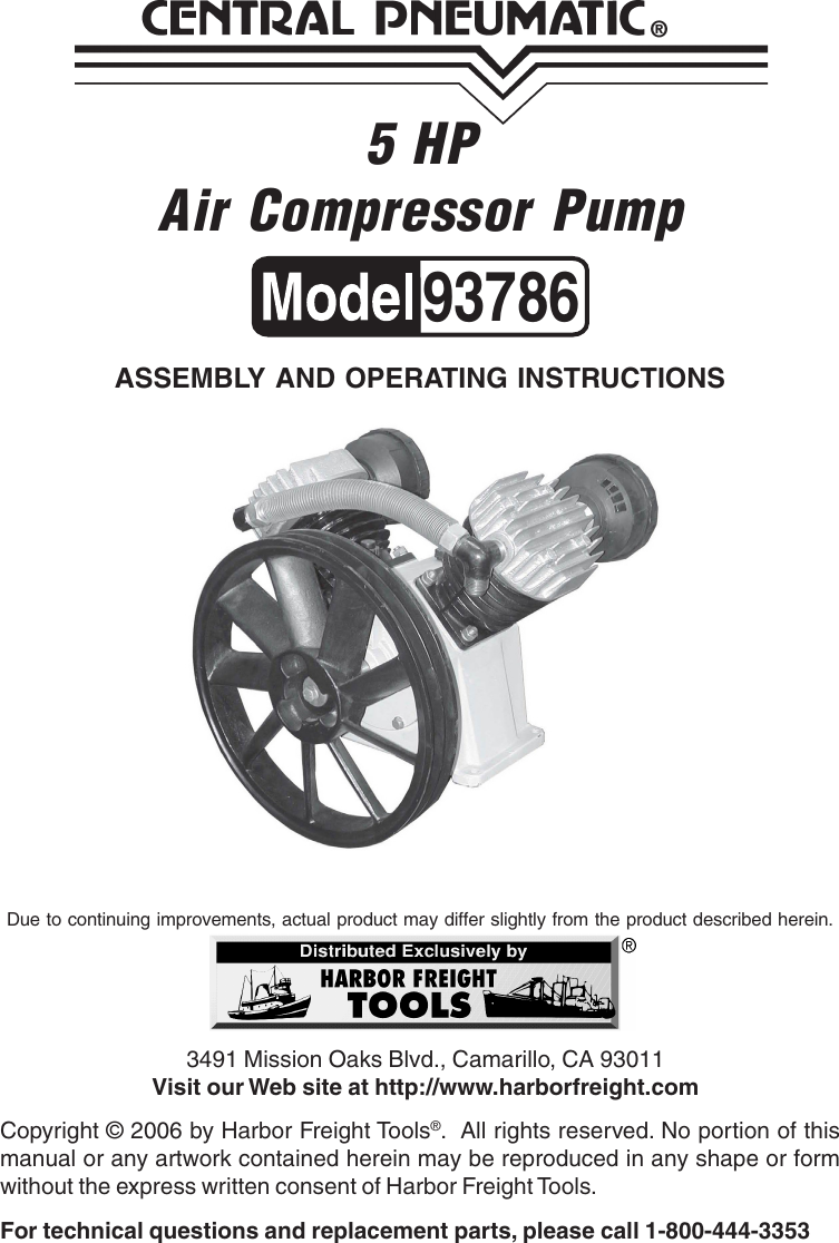 Page 1 of 9 - Central-Pneumatic Central-Pneumatic-Air-Compressor-93786-Users-Manual- 93785 Air Compressor  Central-pneumatic-air-compressor-93786-users-manual