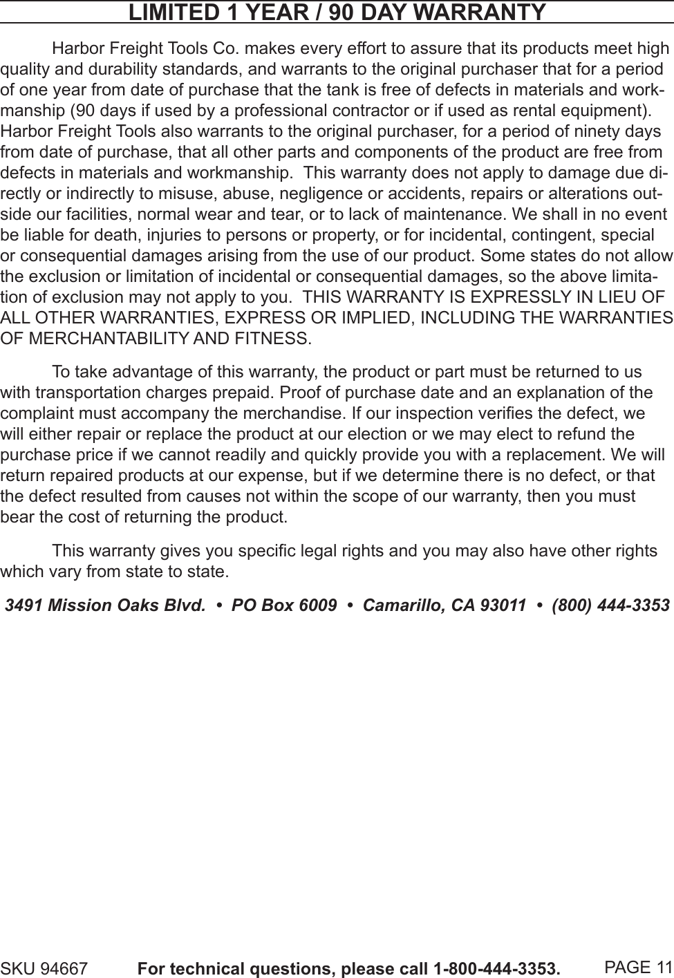 Page 11 of 11 - Central-Pneumatic Central-Pneumatic-Air-Compressor-94667-Users-Manual-  Central-pneumatic-air-compressor-94667-users-manual