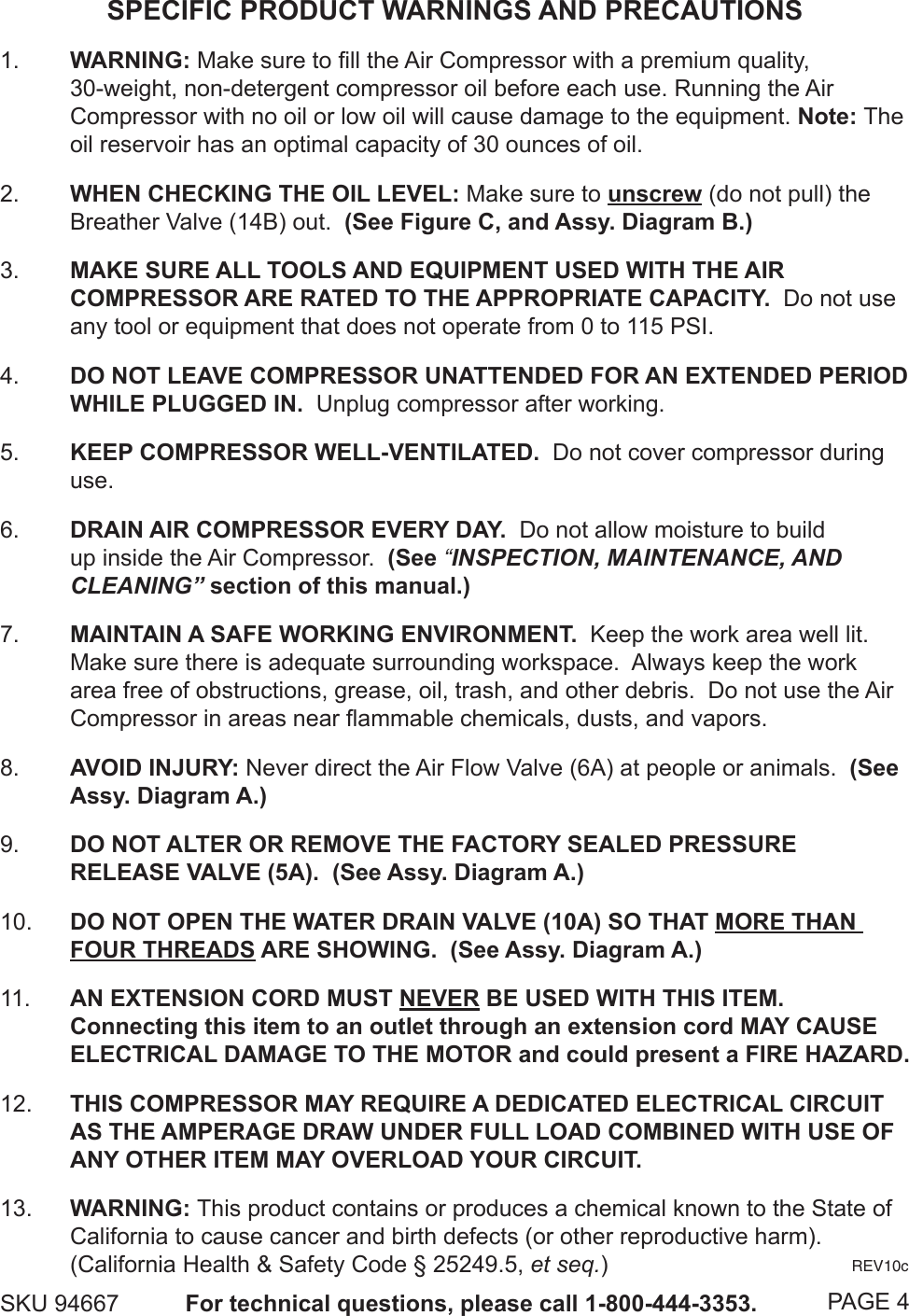 Page 4 of 11 - Central-Pneumatic Central-Pneumatic-Air-Compressor-94667-Users-Manual-  Central-pneumatic-air-compressor-94667-users-manual