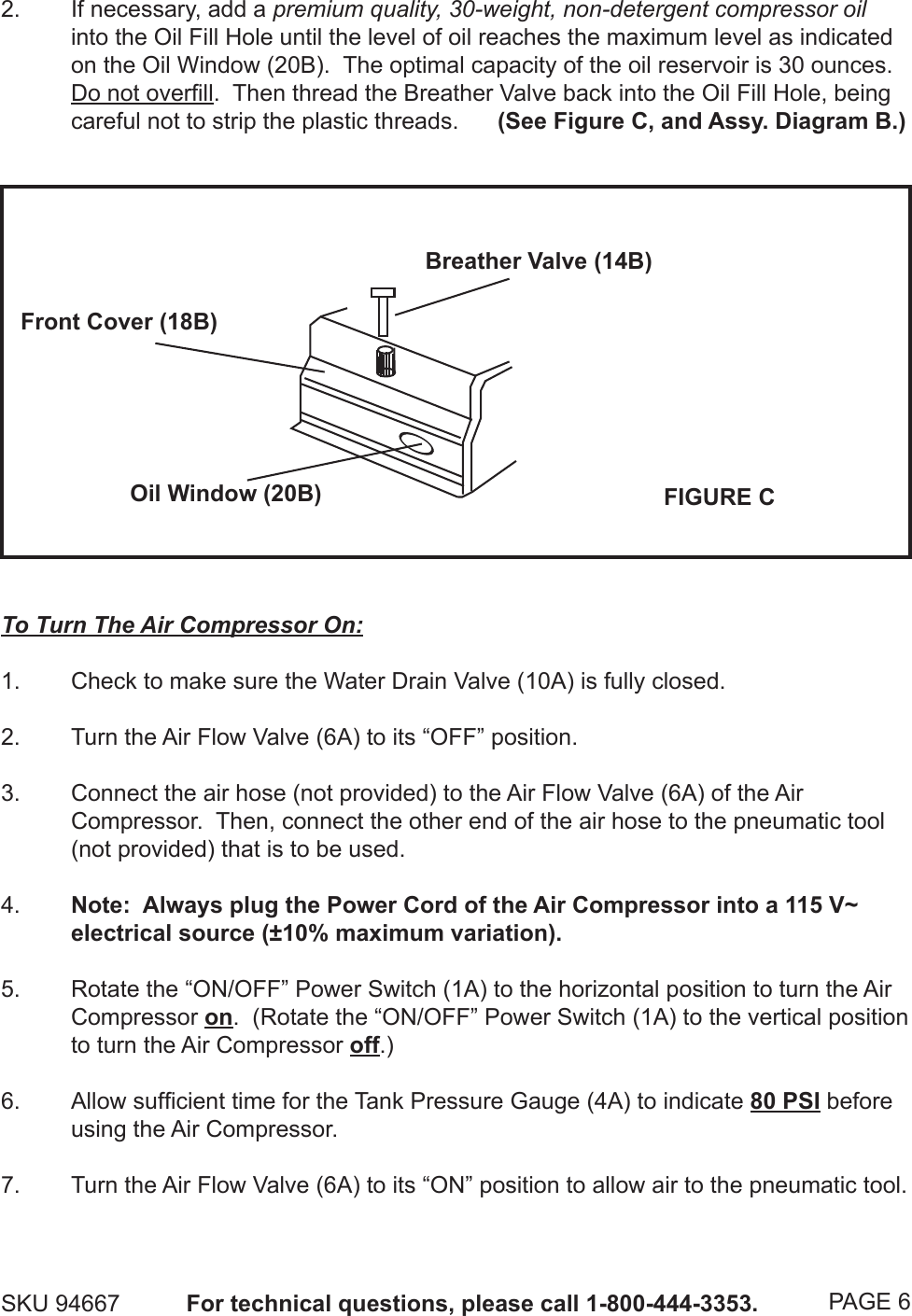 Page 6 of 11 - Central-Pneumatic Central-Pneumatic-Air-Compressor-94667-Users-Manual-  Central-pneumatic-air-compressor-94667-users-manual