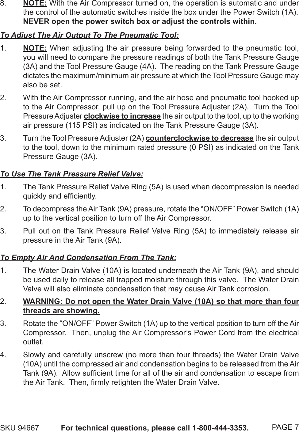 Page 7 of 11 - Central-Pneumatic Central-Pneumatic-Air-Compressor-94667-Users-Manual-  Central-pneumatic-air-compressor-94667-users-manual