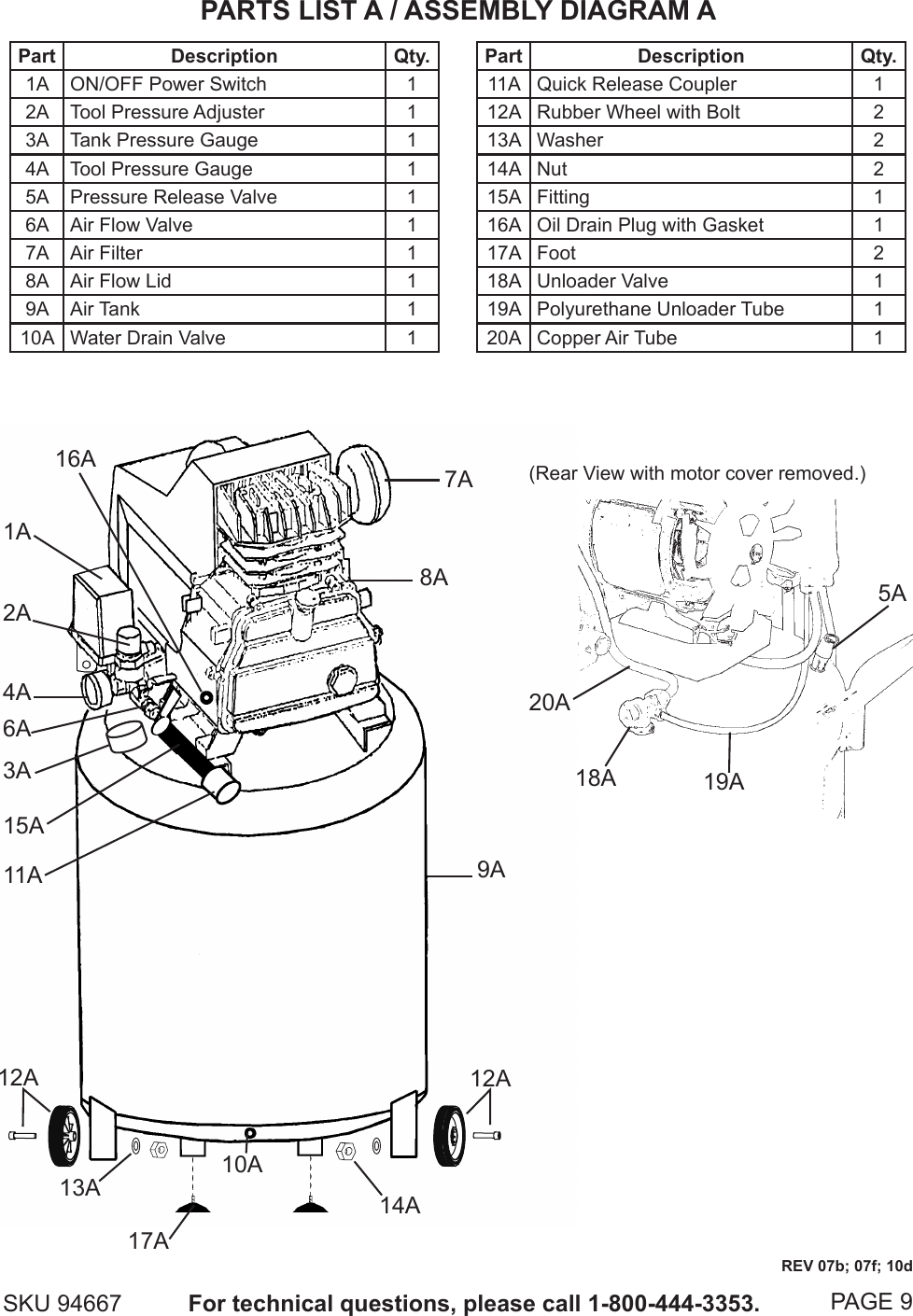 Central Pneumatic Air Compressor Parts Manual