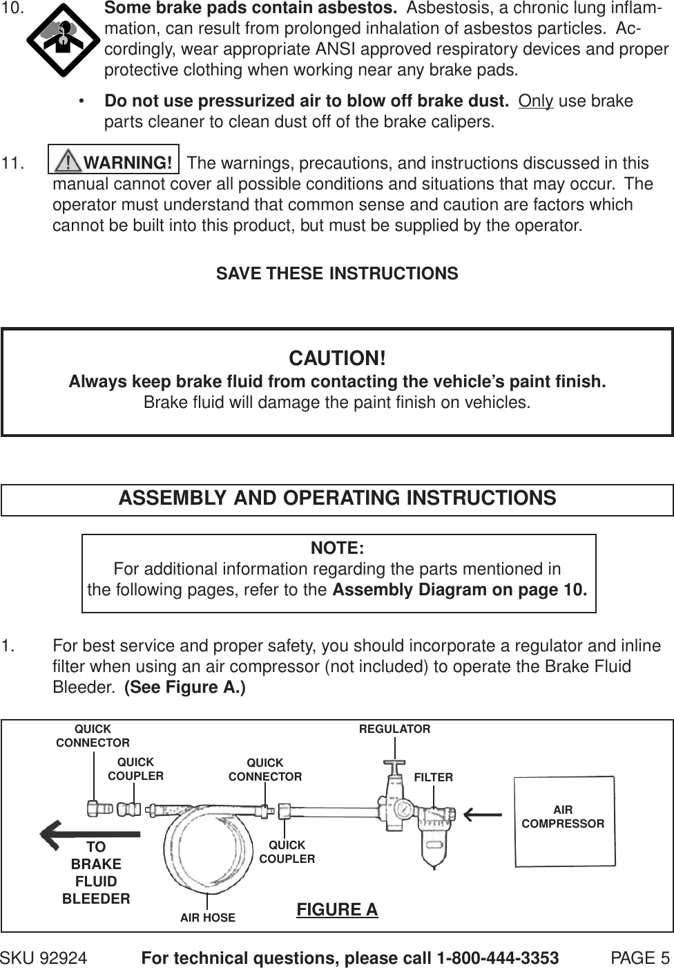 Central Pneumatic Brake Fluid Bleeder 92924C Users Manual 92924