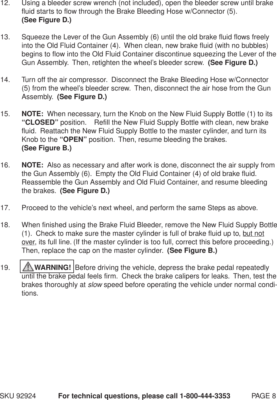 Central Pneumatic Brake Fluid Bleeder 92924C Users Manual 92924