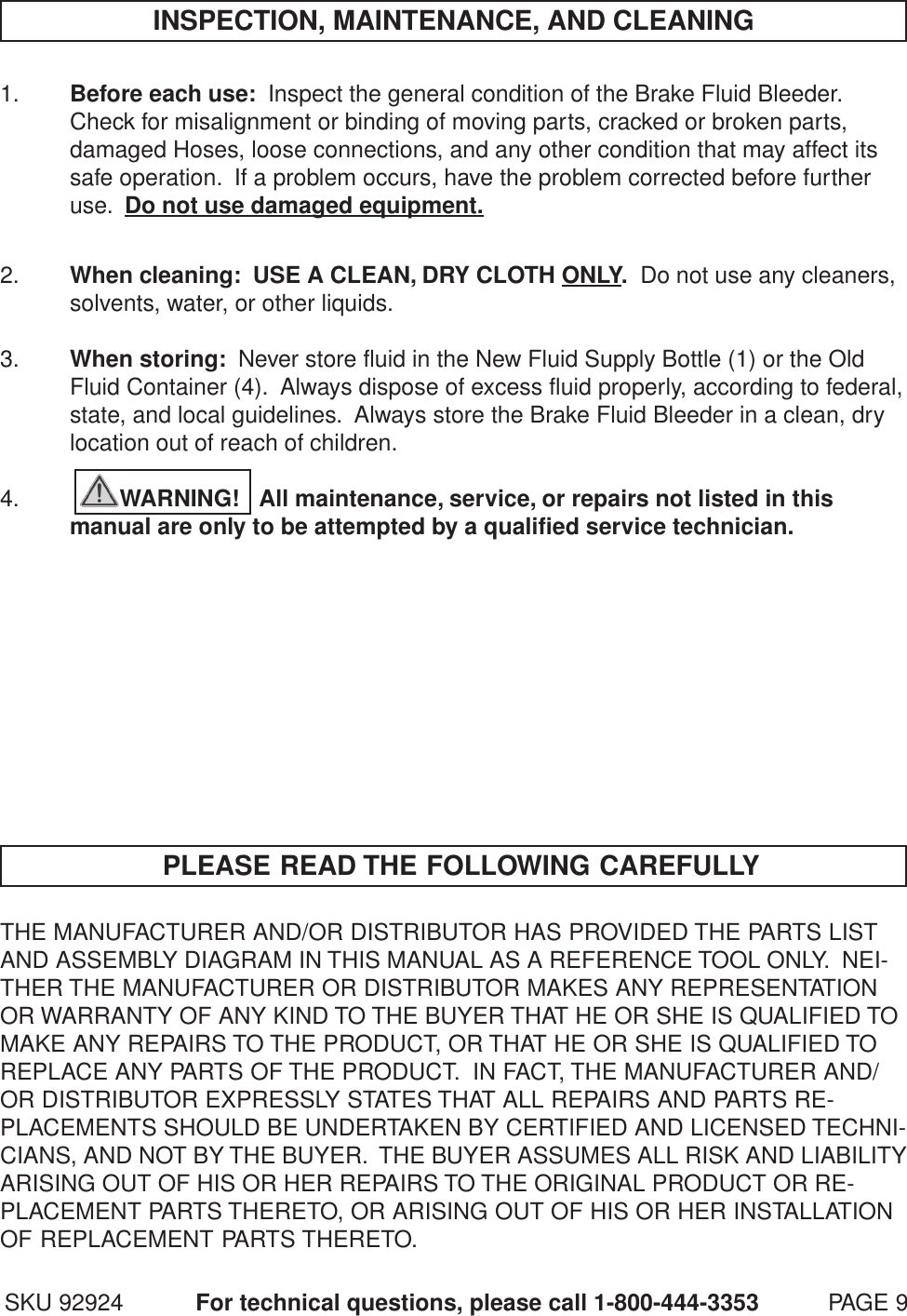 Page 9 of 10 - Central-Pneumatic Central-Pneumatic-Brake-Fluid-Bleeder-92924C-Users-Manual- 92924 Manual  Central-pneumatic-brake-fluid-bleeder-92924c-users-manual