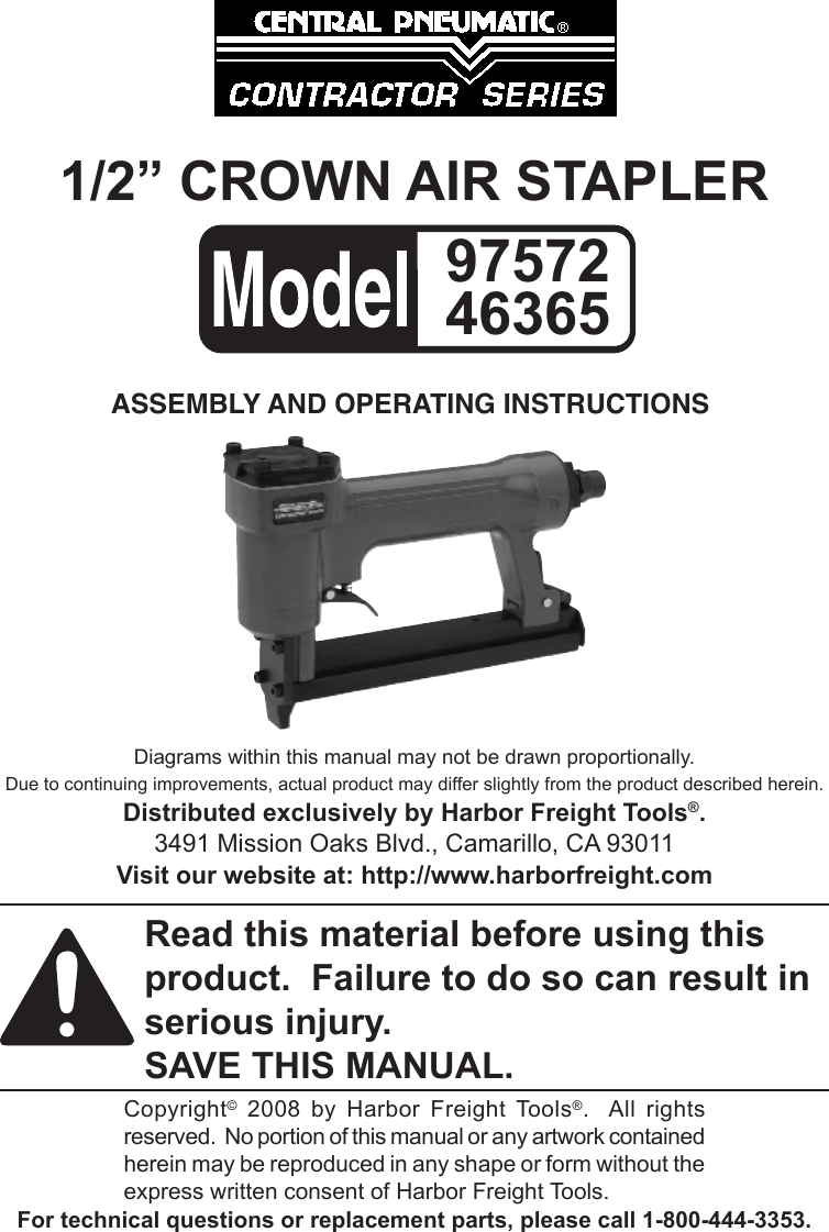 Page 1 of 9 - Central-Pneumatic Central-Pneumatic-Crown-46365-Users-Manual-  Central-pneumatic-crown-46365-users-manual