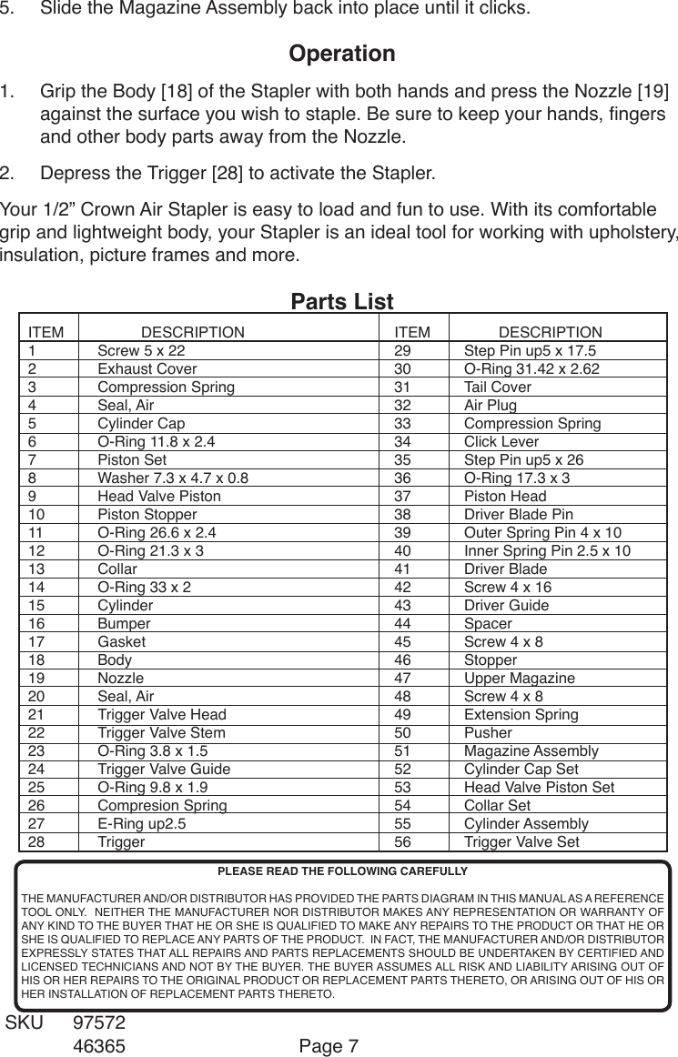 Page 7 of 9 - Central-Pneumatic Central-Pneumatic-Crown-46365-Users-Manual-  Central-pneumatic-crown-46365-users-manual