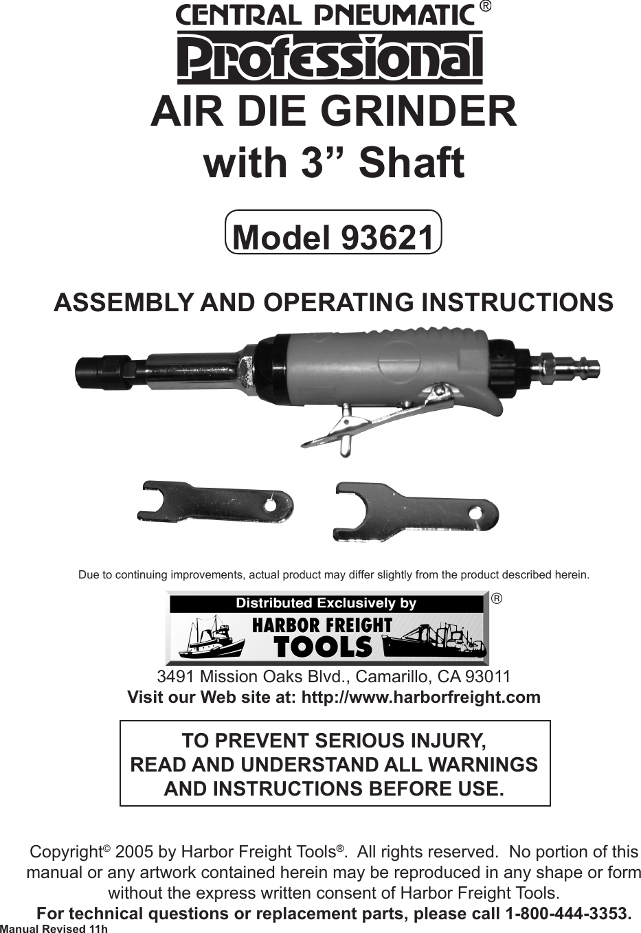 Page 1 of 10 - Central-Pneumatic Central-Pneumatic-Grinder-93621-Users-Manual-  Central-pneumatic-grinder-93621-users-manual