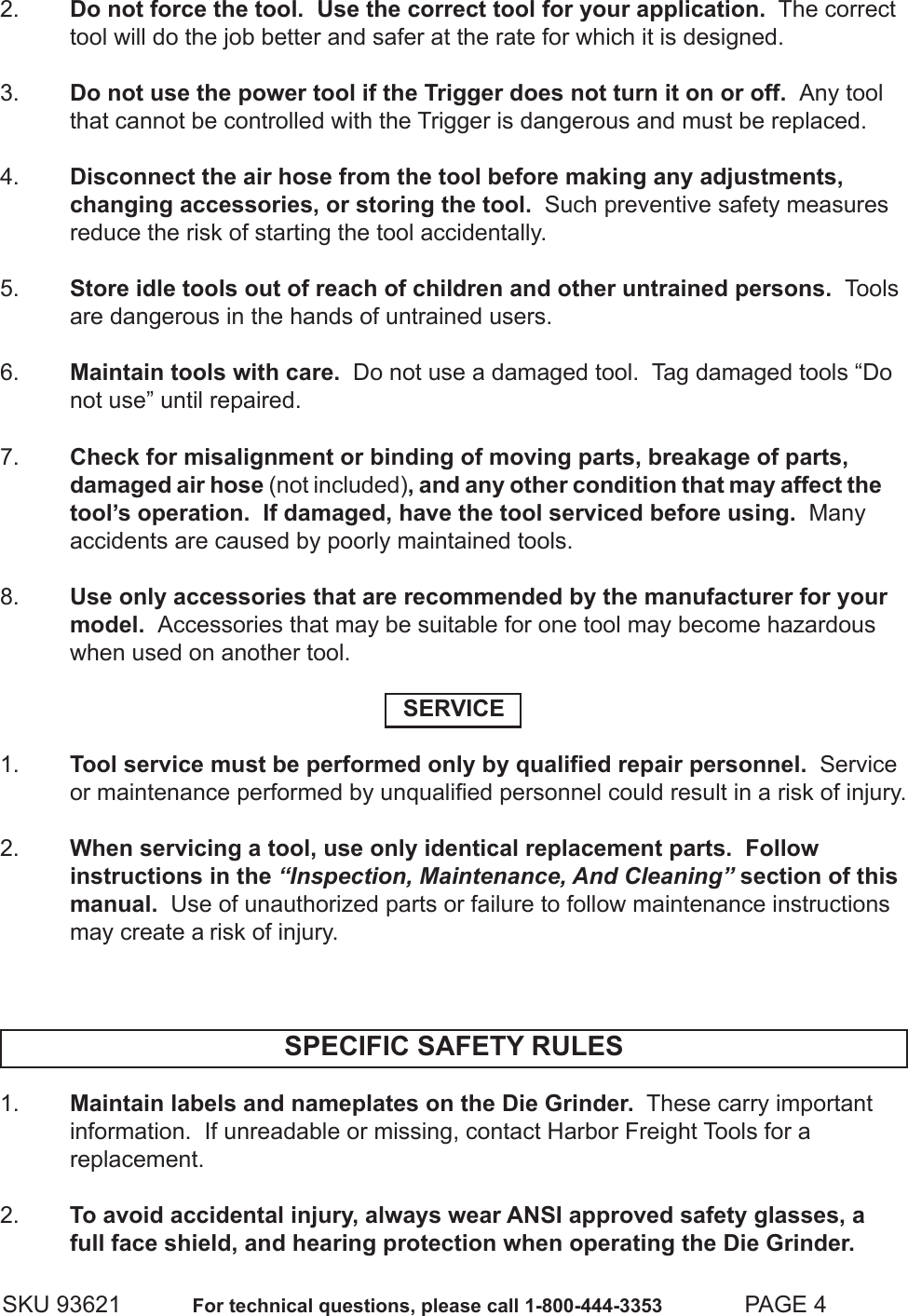 Page 4 of 10 - Central-Pneumatic Central-Pneumatic-Grinder-93621-Users-Manual-  Central-pneumatic-grinder-93621-users-manual