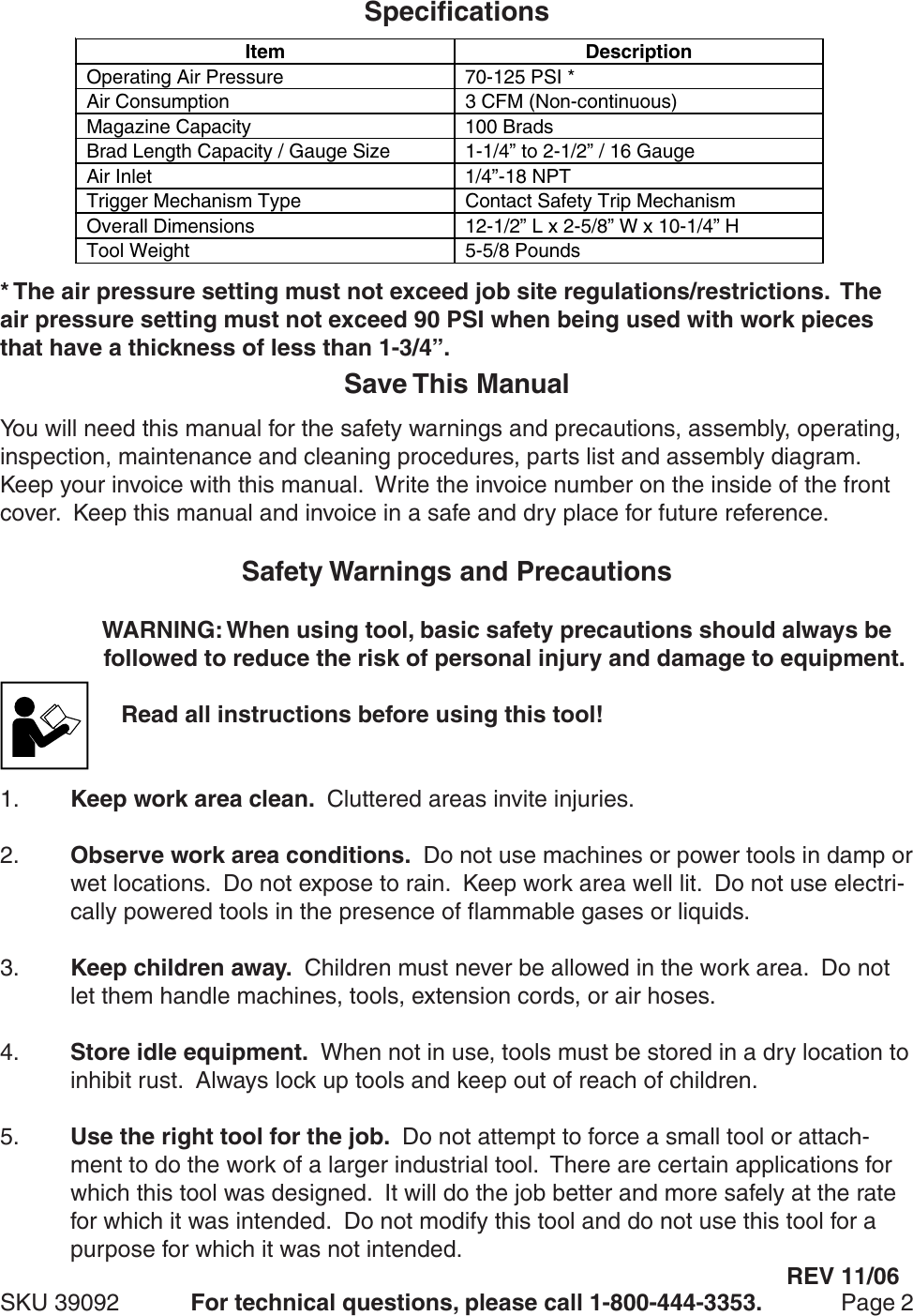 Page 2 of 12 - Central-Pneumatic Central-Pneumatic-Nail-Gun-39092-Users-Manual- 39092 Manual  Central-pneumatic-nail-gun-39092-users-manual