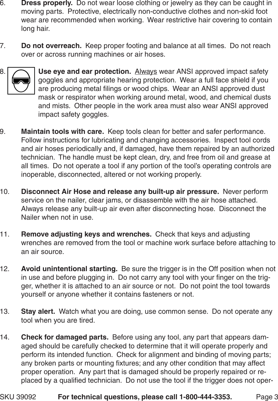 Page 3 of 12 - Central-Pneumatic Central-Pneumatic-Nail-Gun-39092-Users-Manual- 39092 Manual  Central-pneumatic-nail-gun-39092-users-manual