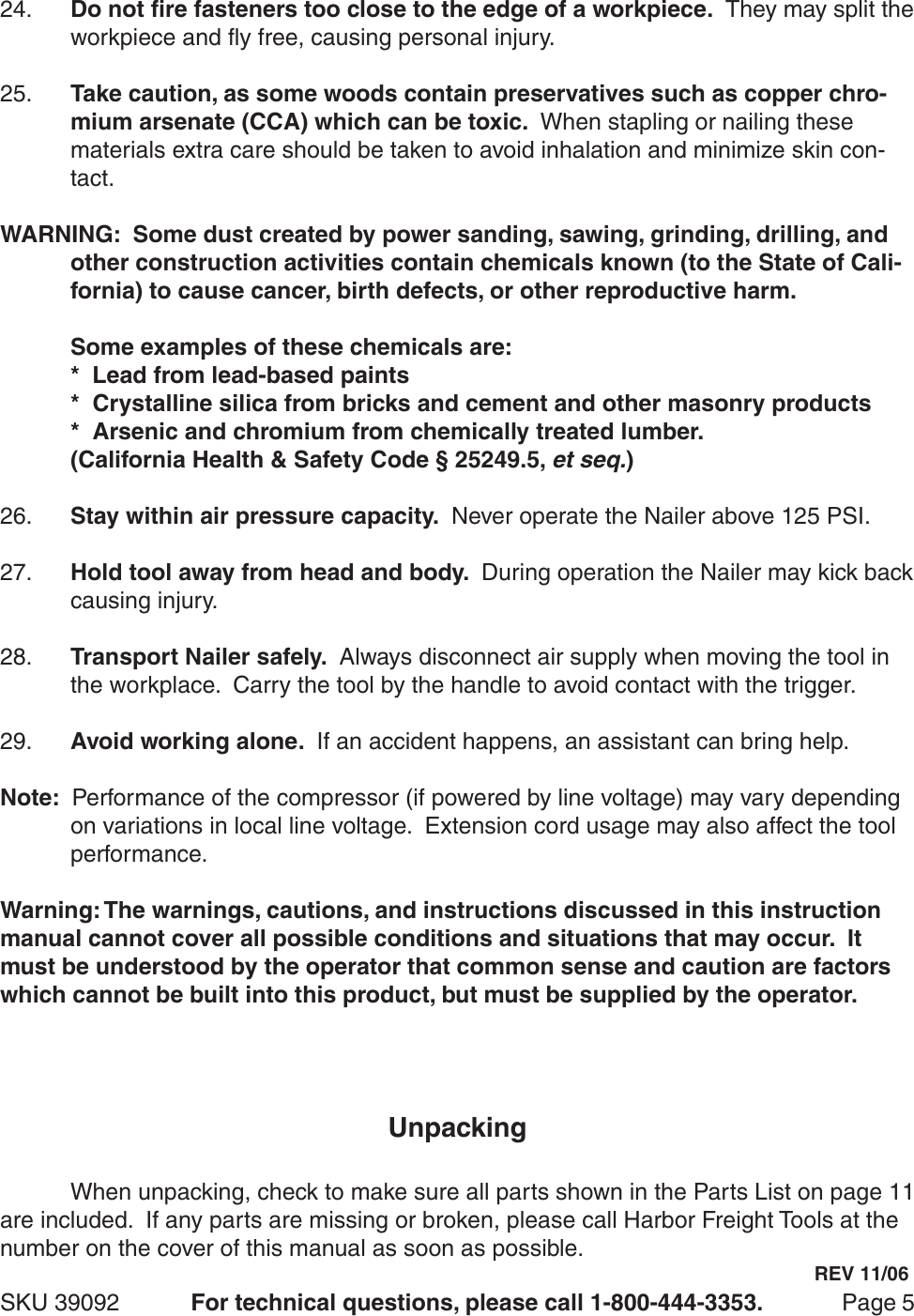 Page 5 of 12 - Central-Pneumatic Central-Pneumatic-Nail-Gun-39092-Users-Manual- 39092 Manual  Central-pneumatic-nail-gun-39092-users-manual