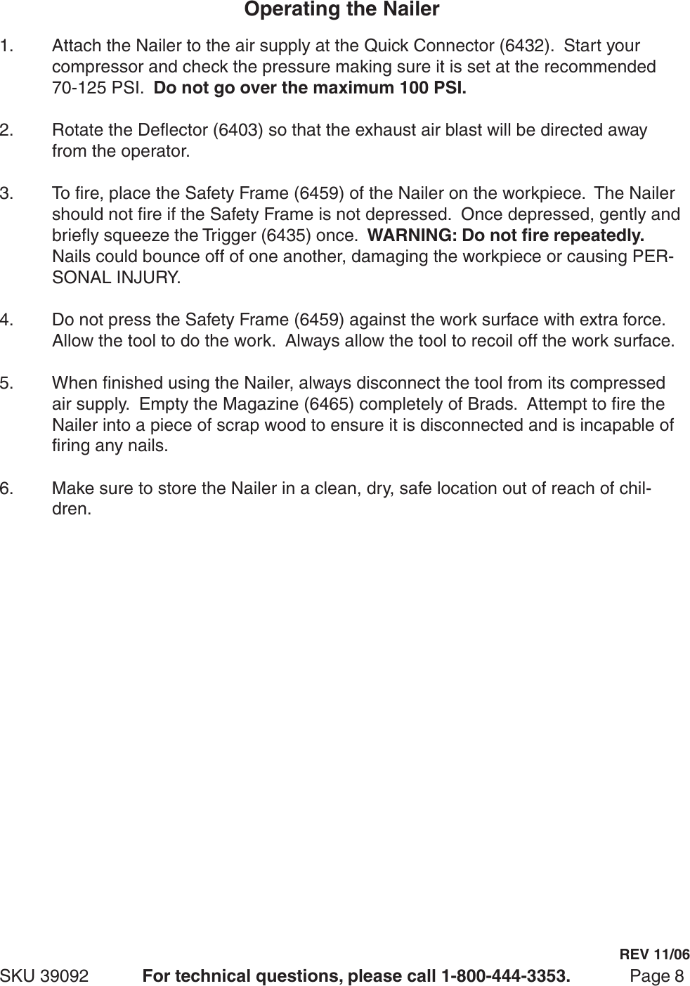 Page 8 of 12 - Central-Pneumatic Central-Pneumatic-Nail-Gun-39092-Users-Manual- 39092 Manual  Central-pneumatic-nail-gun-39092-users-manual