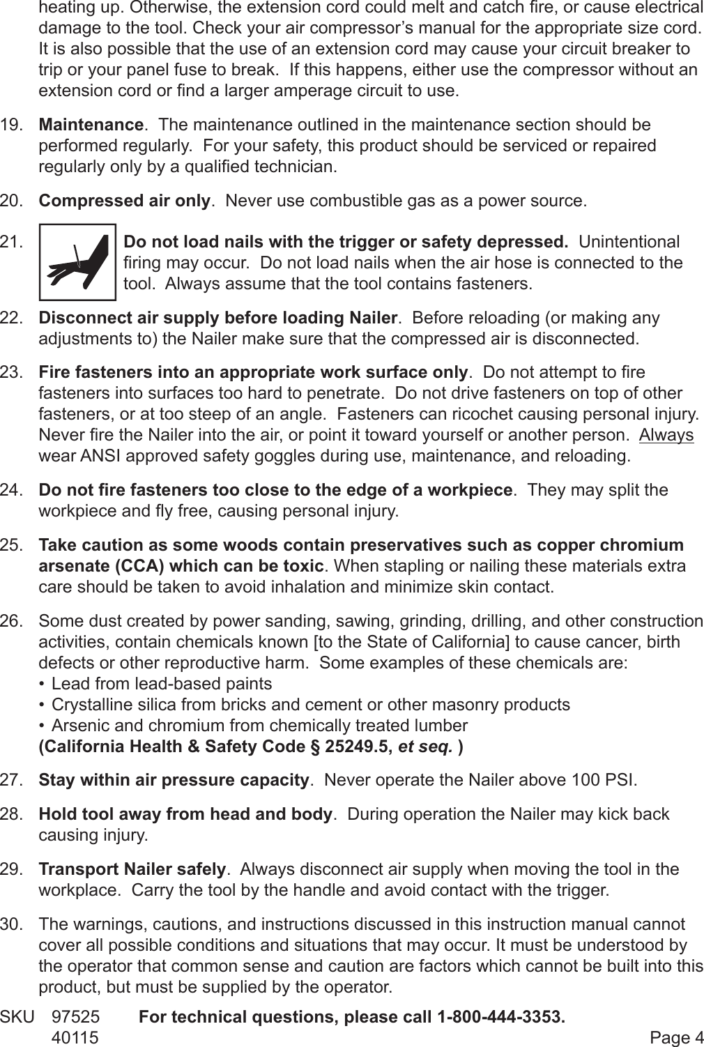 Page 4 of 11 - Central-Pneumatic Central-Pneumatic-Nail-Gun-40115-Users-Manual-  Central-pneumatic-nail-gun-40115-users-manual
