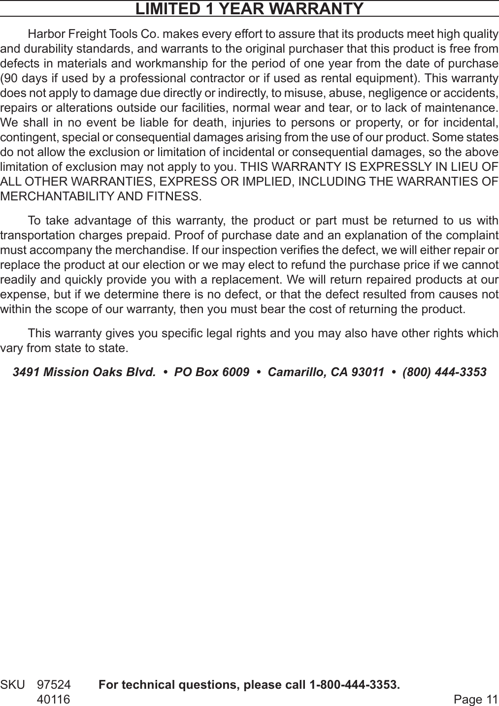 Page 11 of 11 - Central-Pneumatic Central-Pneumatic-Nail-Gun-40116-Users-Manual-  Central-pneumatic-nail-gun-40116-users-manual