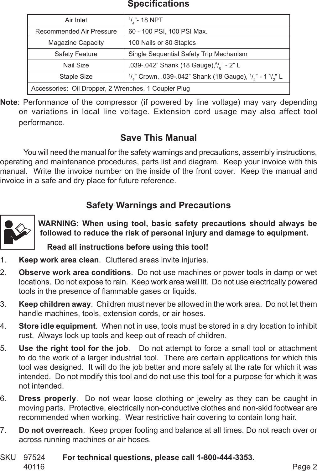 Page 2 of 11 - Central-Pneumatic Central-Pneumatic-Nail-Gun-40116-Users-Manual-  Central-pneumatic-nail-gun-40116-users-manual