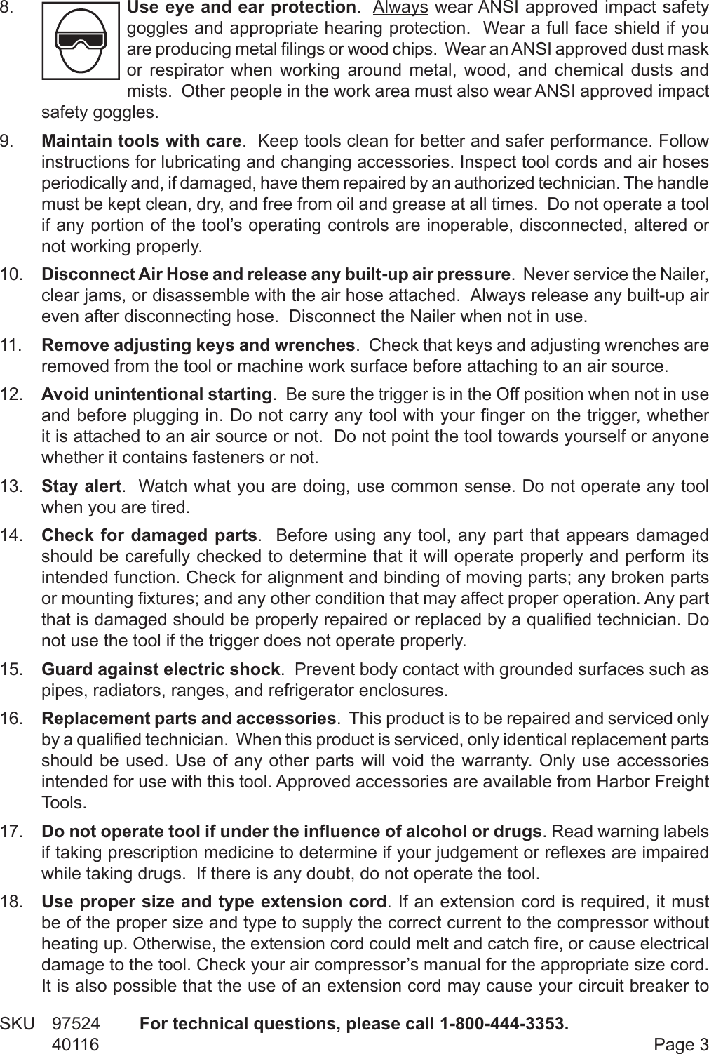 Page 3 of 11 - Central-Pneumatic Central-Pneumatic-Nail-Gun-40116-Users-Manual-  Central-pneumatic-nail-gun-40116-users-manual