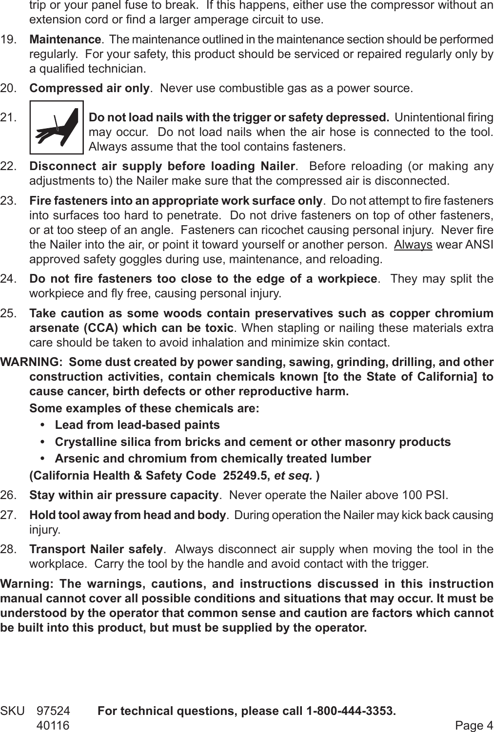 Page 4 of 11 - Central-Pneumatic Central-Pneumatic-Nail-Gun-40116-Users-Manual-  Central-pneumatic-nail-gun-40116-users-manual