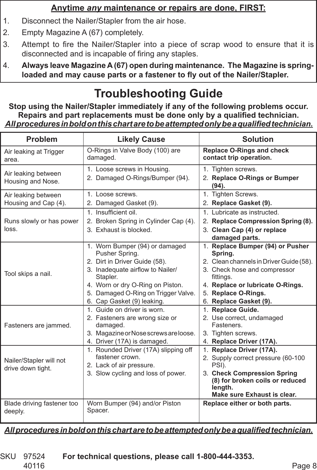 Page 8 of 11 - Central-Pneumatic Central-Pneumatic-Nail-Gun-40116-Users-Manual-  Central-pneumatic-nail-gun-40116-users-manual