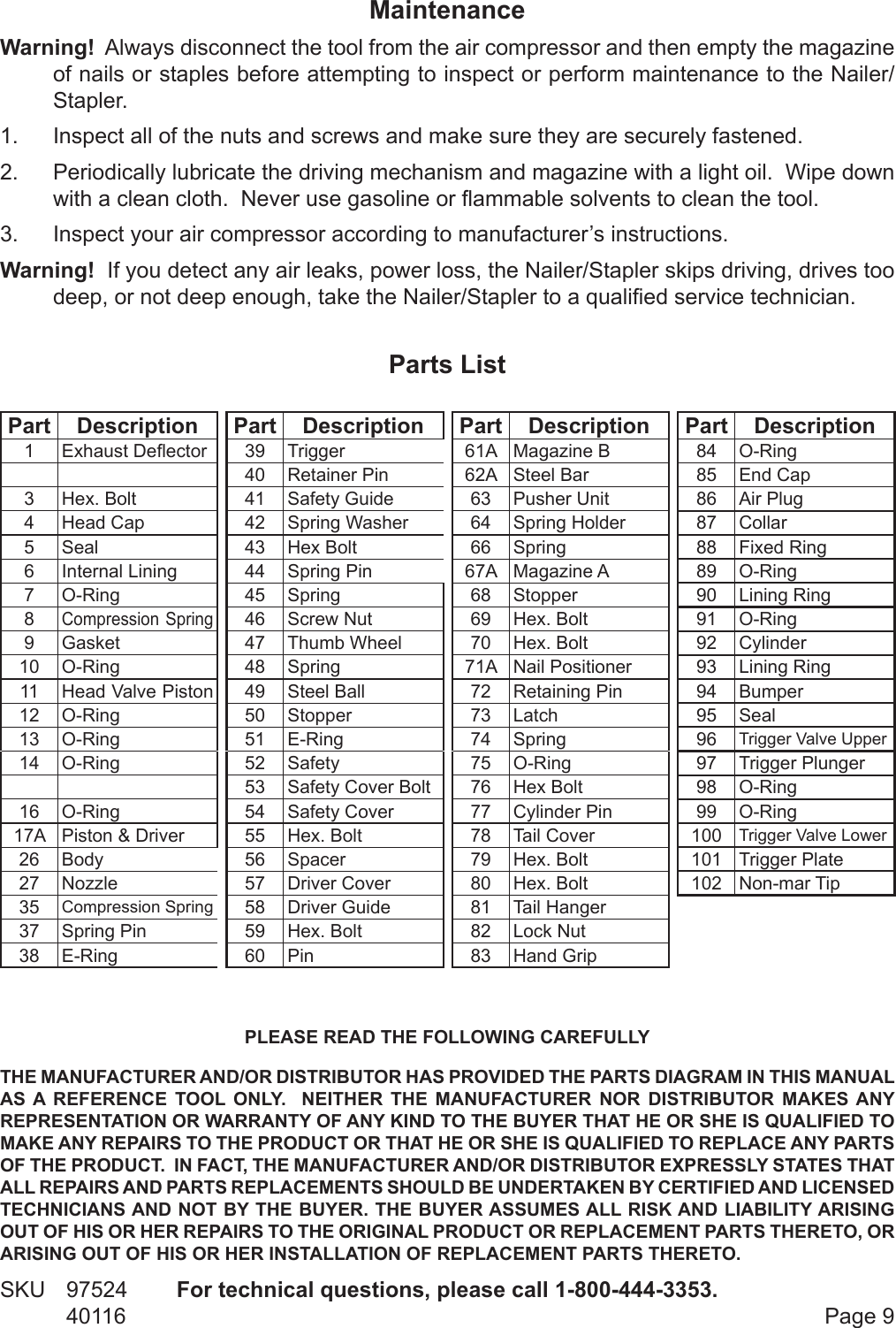 Page 9 of 11 - Central-Pneumatic Central-Pneumatic-Nail-Gun-40116-Users-Manual-  Central-pneumatic-nail-gun-40116-users-manual