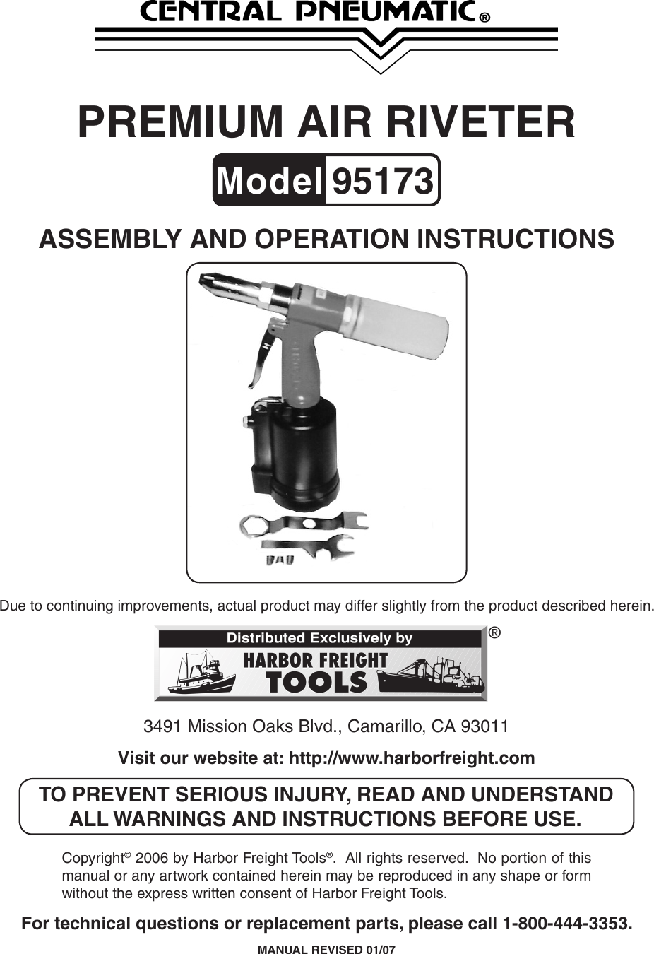 Page 1 of 11 - Central-Pneumatic Central-Pneumatic-Premium-Air-Riveter-Users-Manual-  Central-pneumatic-premium-air-riveter-users-manual