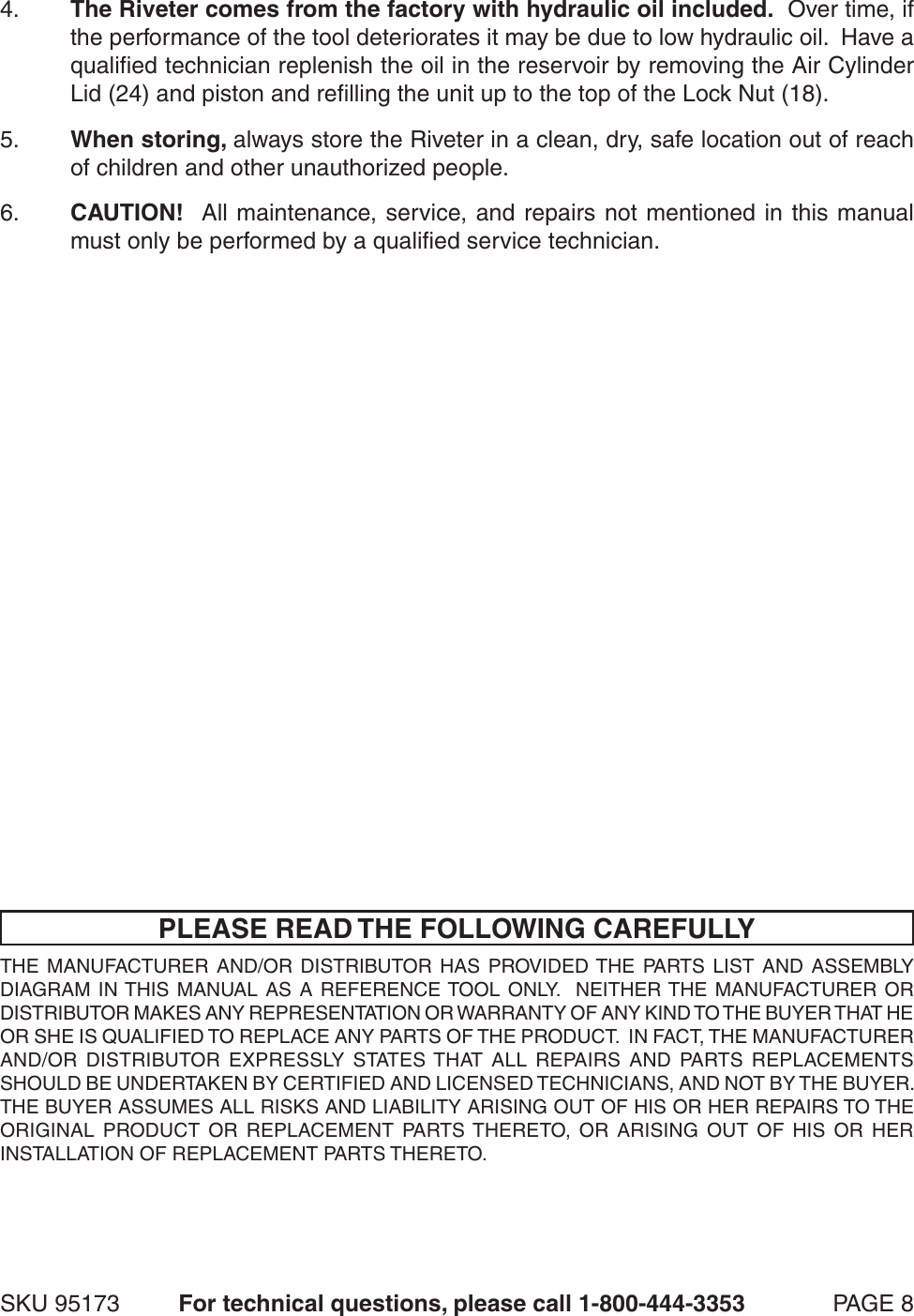 Page 8 of 11 - Central-Pneumatic Central-Pneumatic-Premium-Air-Riveter-Users-Manual-  Central-pneumatic-premium-air-riveter-users-manual