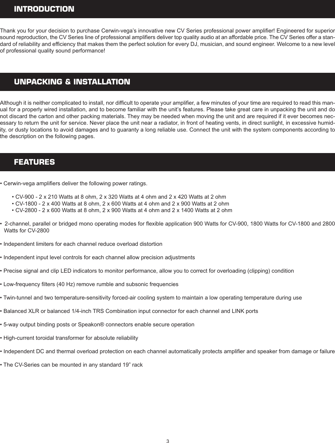 Page 3 of 11 - Cerwin-Vega Cerwin-Vega-Cv-1800-Users-Manual-  Cerwin-vega-cv-1800-users-manual