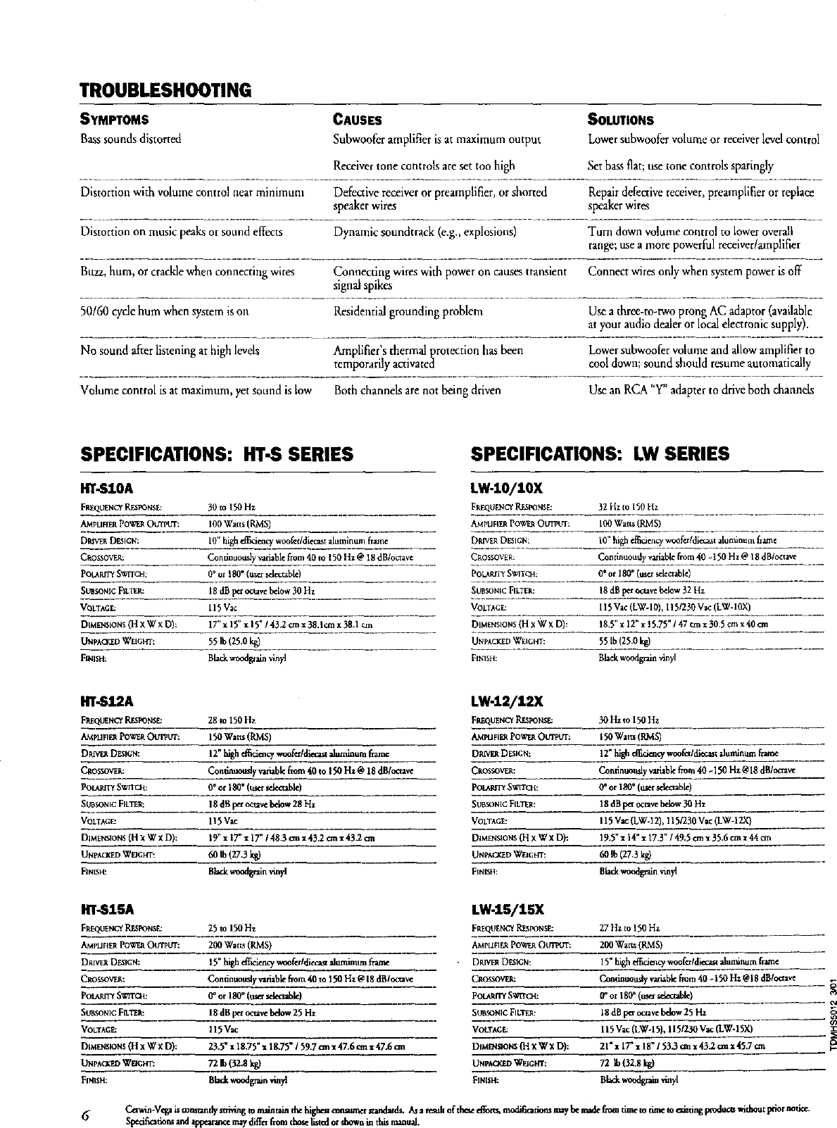 Page 6 of 6 - Cerwin-Vega Cerwin-Vega-Sm-Lw12-Users-Manual- Cerwin-vega-sm-lw12-users-manual