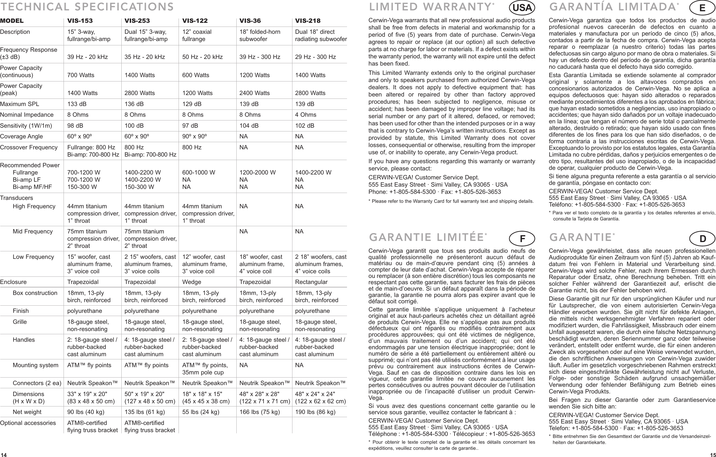Page 8 of 8 - Cerwin-Vega Cerwin-Vega-Vis-122-Users-Manual- VISION Manual Cerwin-vega-vis-122-users-manual