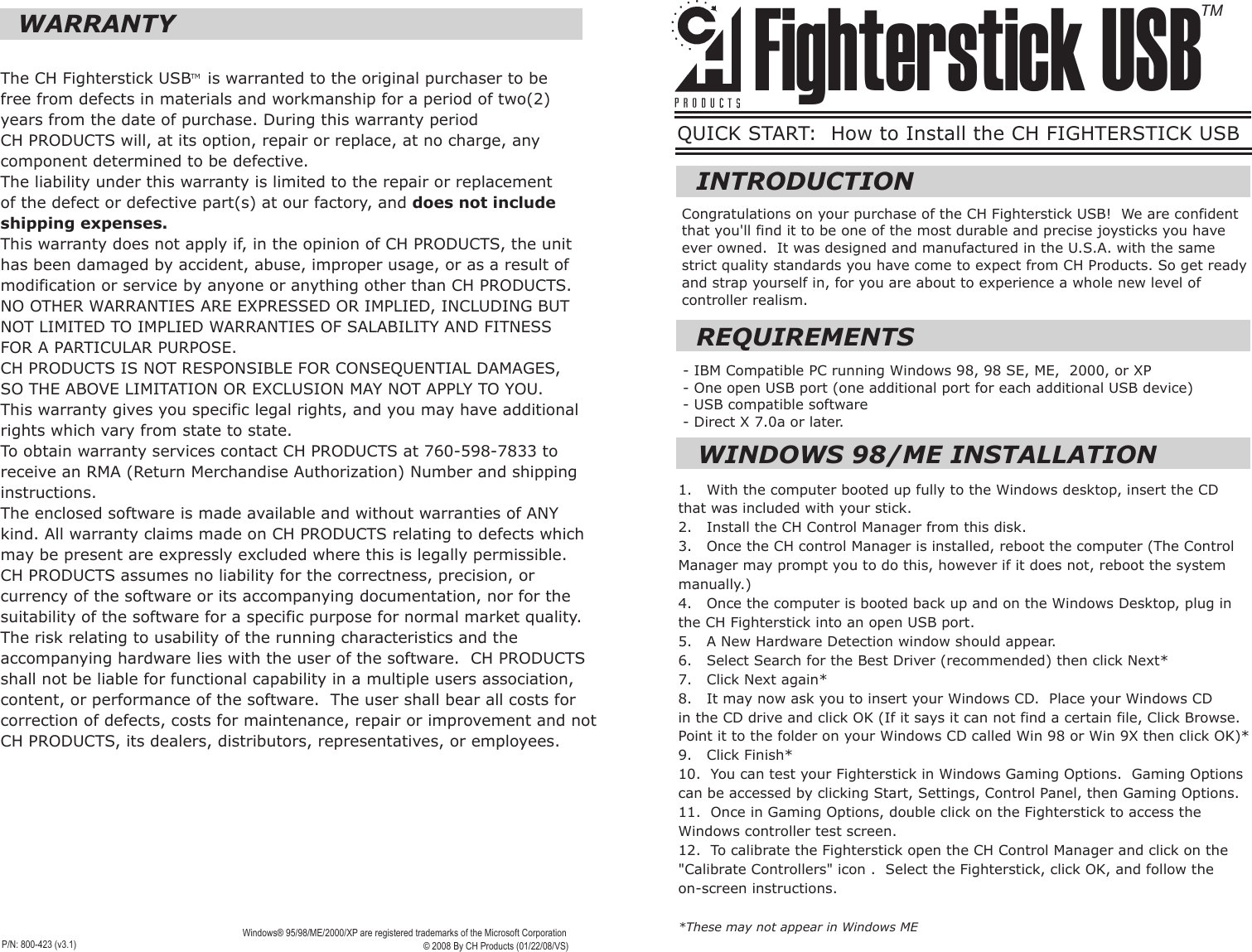 Page 1 of 2 - Ch-Products Ch-Products-Fighterstick-Joystick-200571-Users-Manual- FighterstickUSB-pg1,4  Ch-products-fighterstick-joystick-200571-users-manual