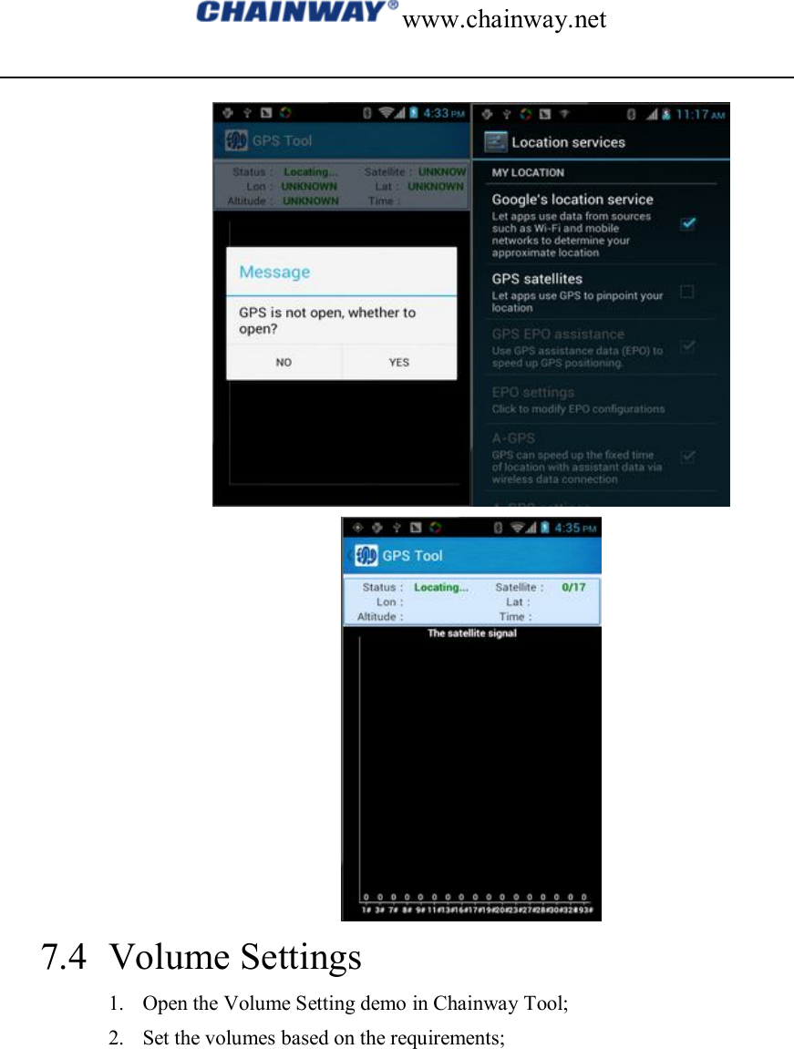 www.chainway.net   7.4 Volume Settings 1. Open the Volume Setting demo in Chainway Tool; 2. Set the volumes based on the requirements;  