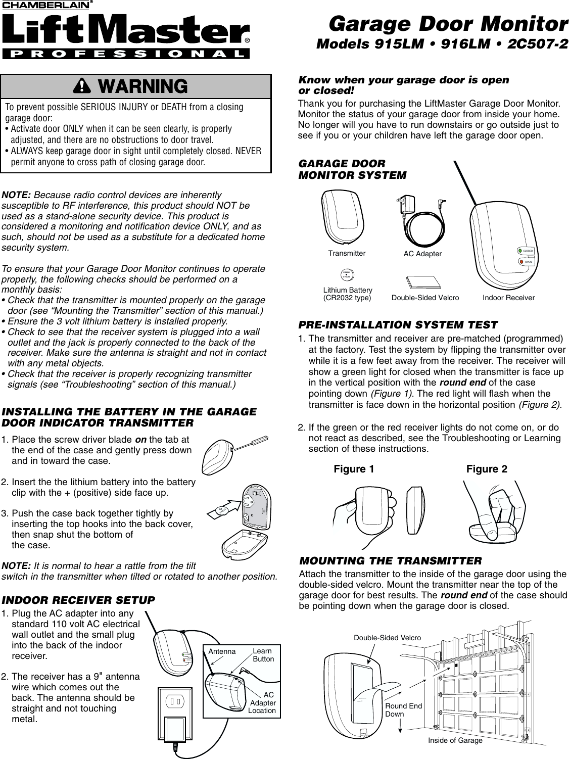 Chamberlain 2C507 2 Users Manual GDO DOM 915LM & 916LM