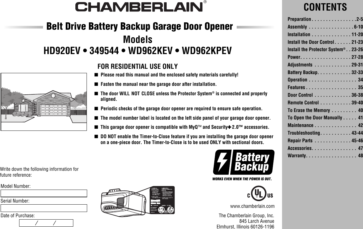 Chamberlain 349544 Users Manual 114A4242