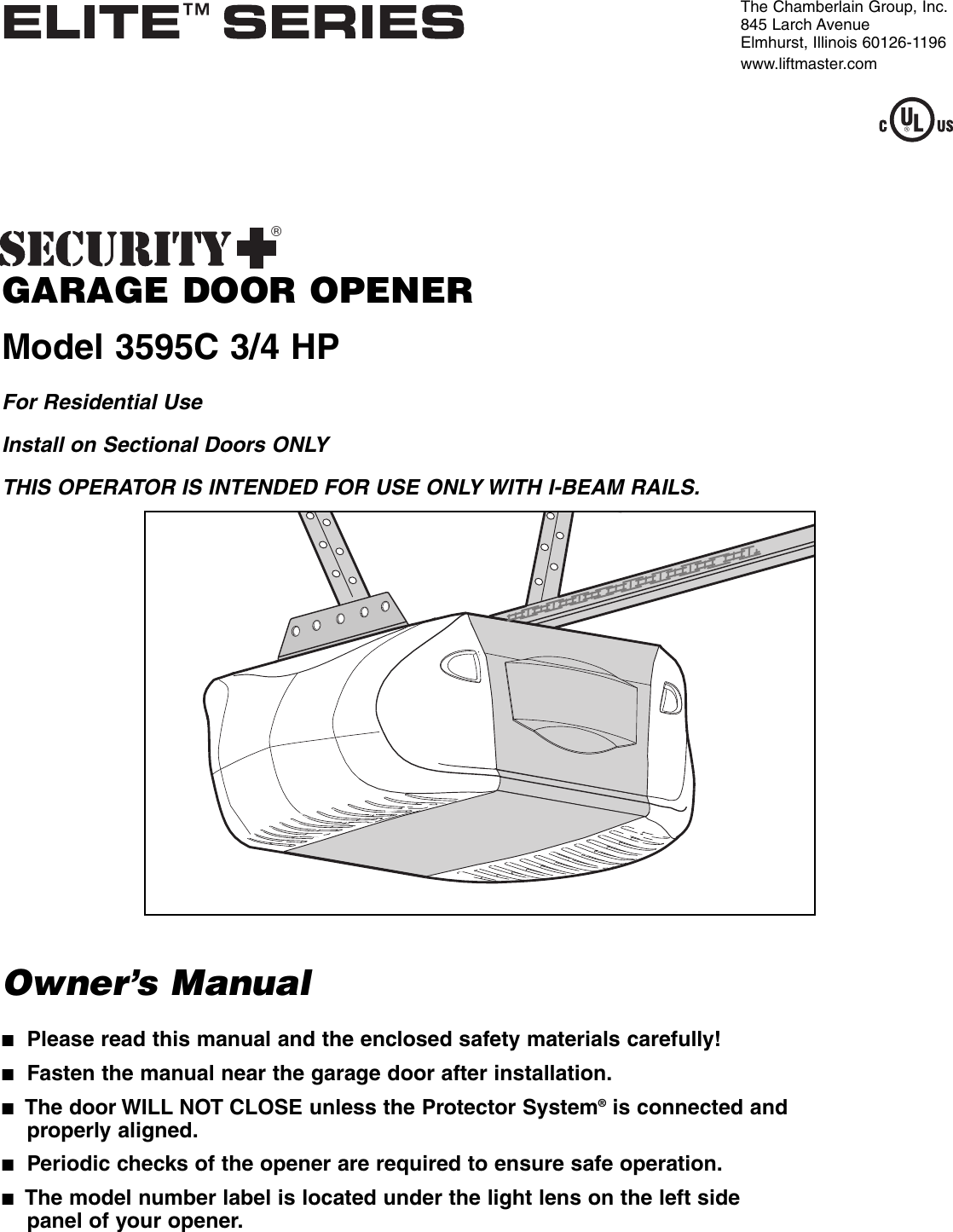 Chamberlain 3595C 3 4 Hp Users Manual 114A3401B ENFR