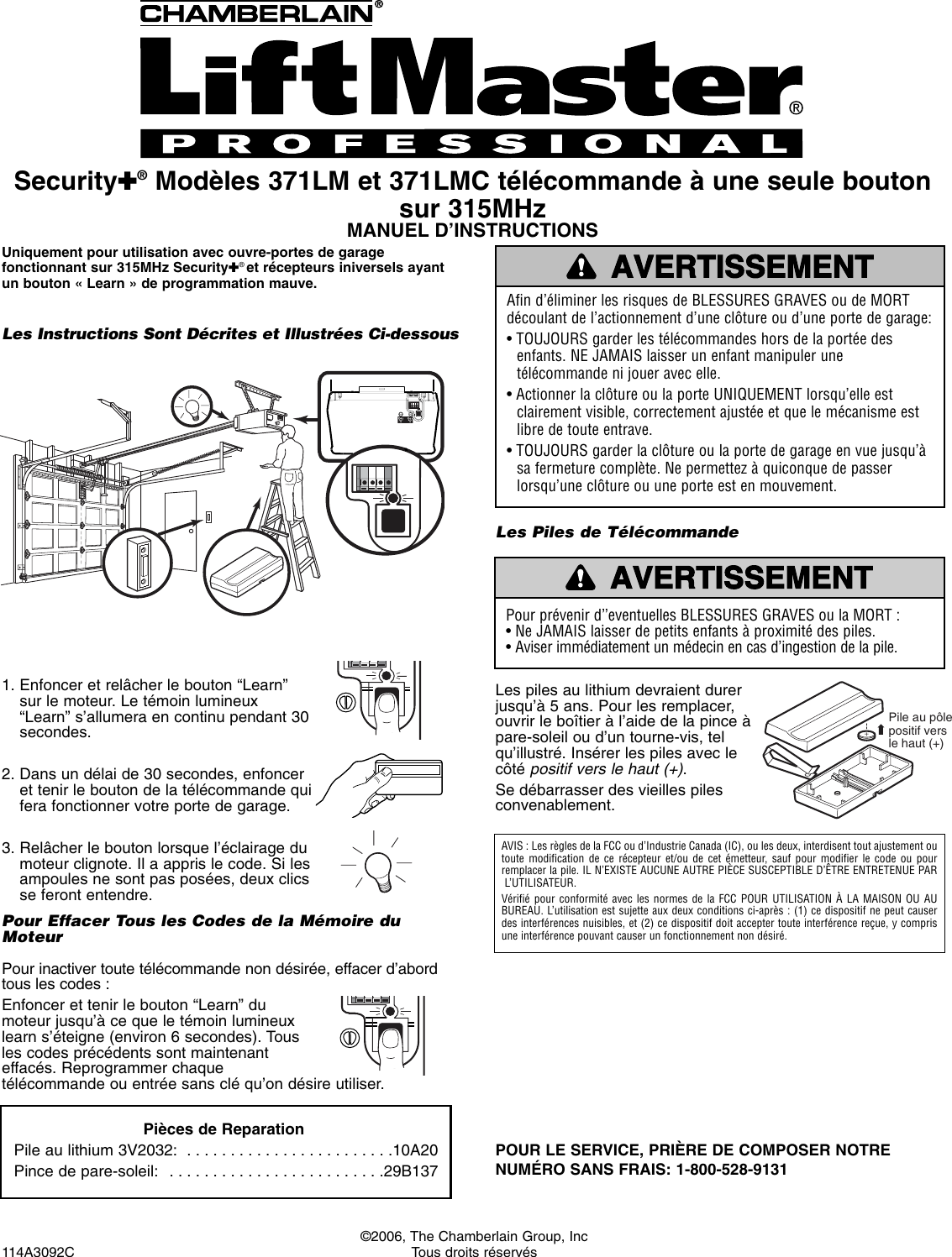 Page 2 of 2 - Chamberlain Chamberlain-371Lm-Users-Manual- 114A3092  Chamberlain-371lm-users-manual
