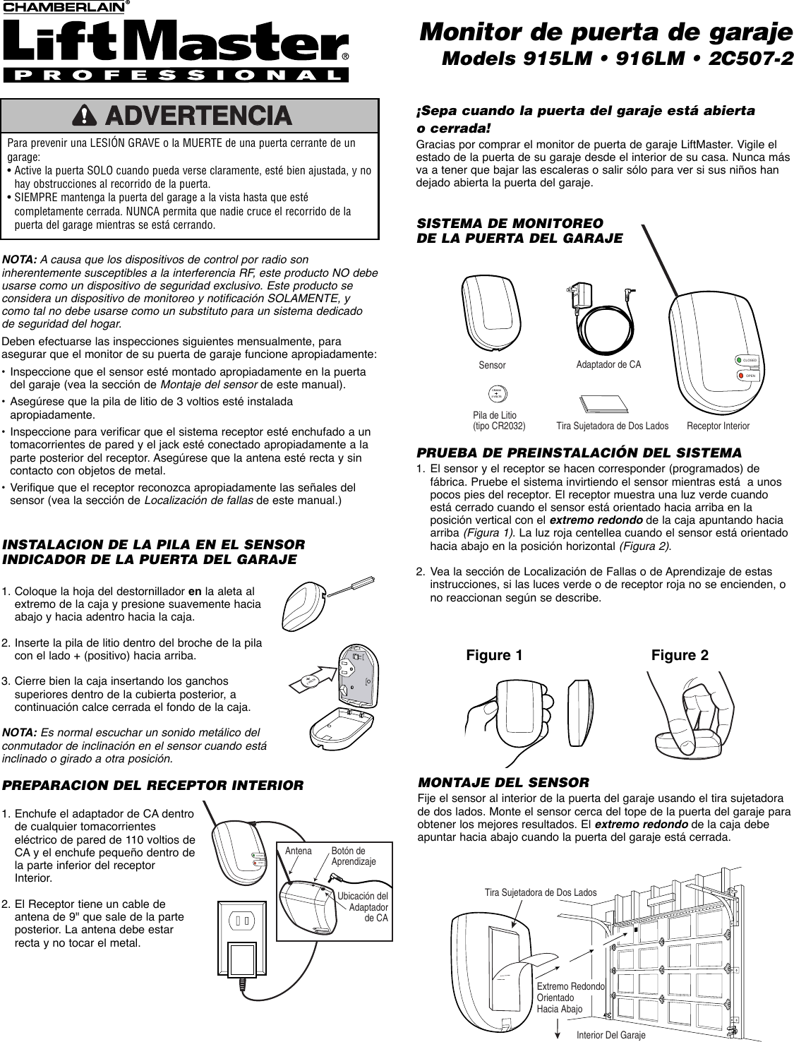 Chamberlain 915lm Users Manual Garage Door Monitor S 916lm 2c507 2