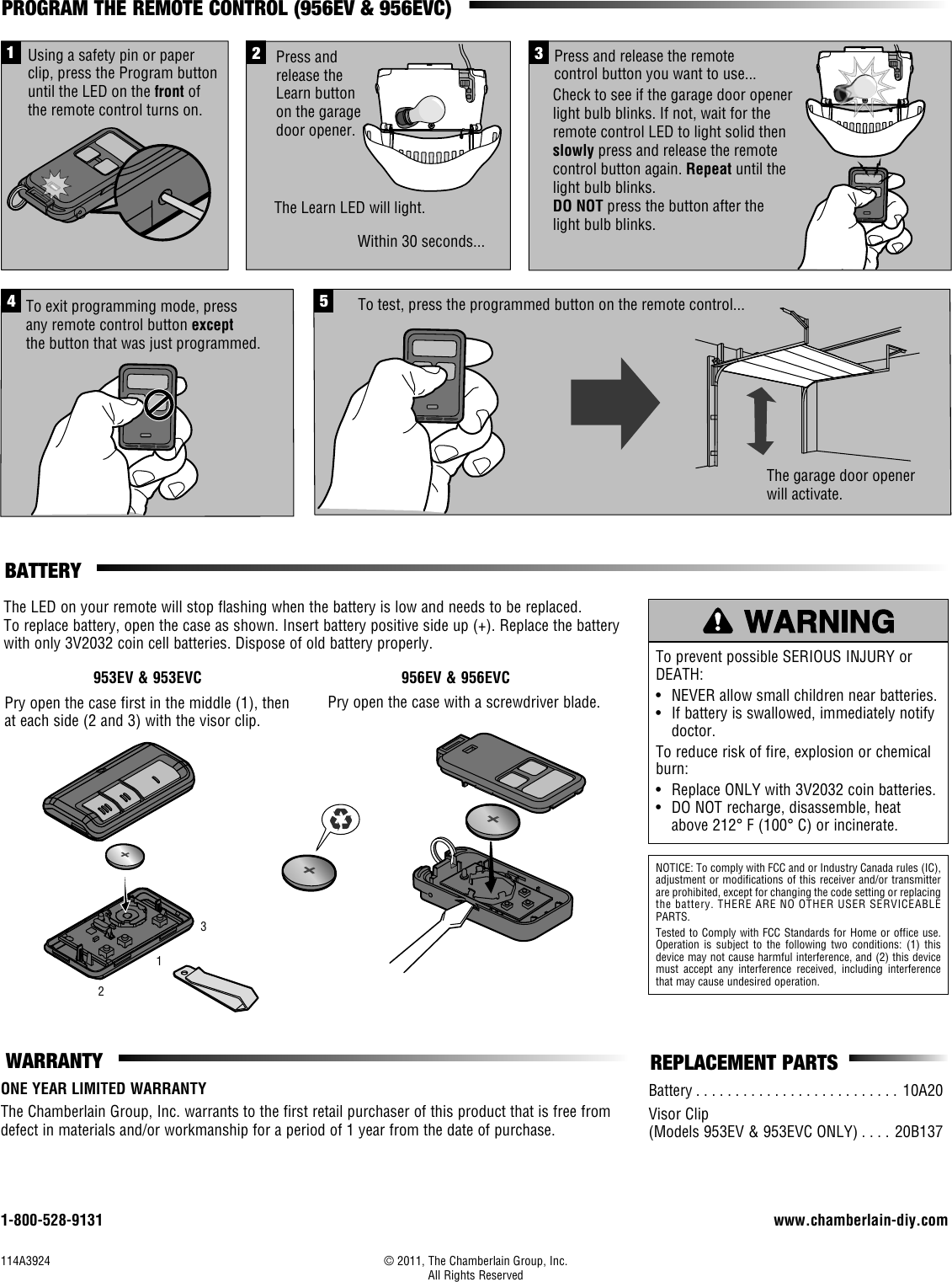 Chamberlain 953Ev Users Manual 953EV, 953EVC, 956EVC