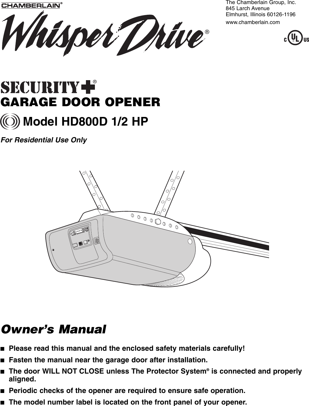 Chamberlain whisper hotsell drive plus manual