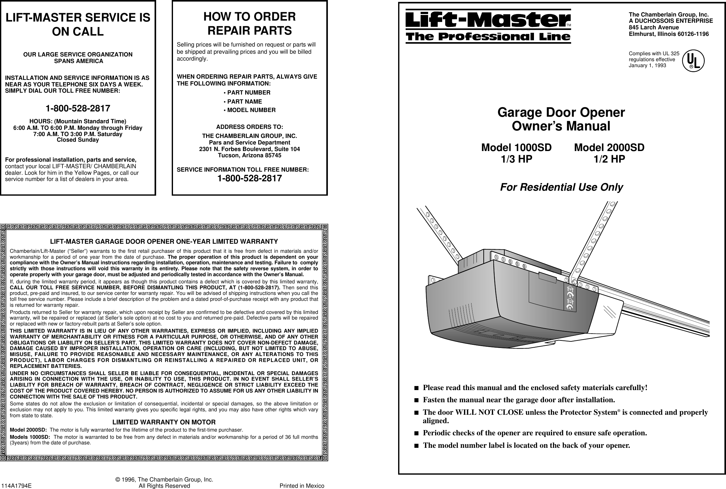 Chamberlain Lift Master 1000Sd Users Manual GDO LM DOM 2000SD
